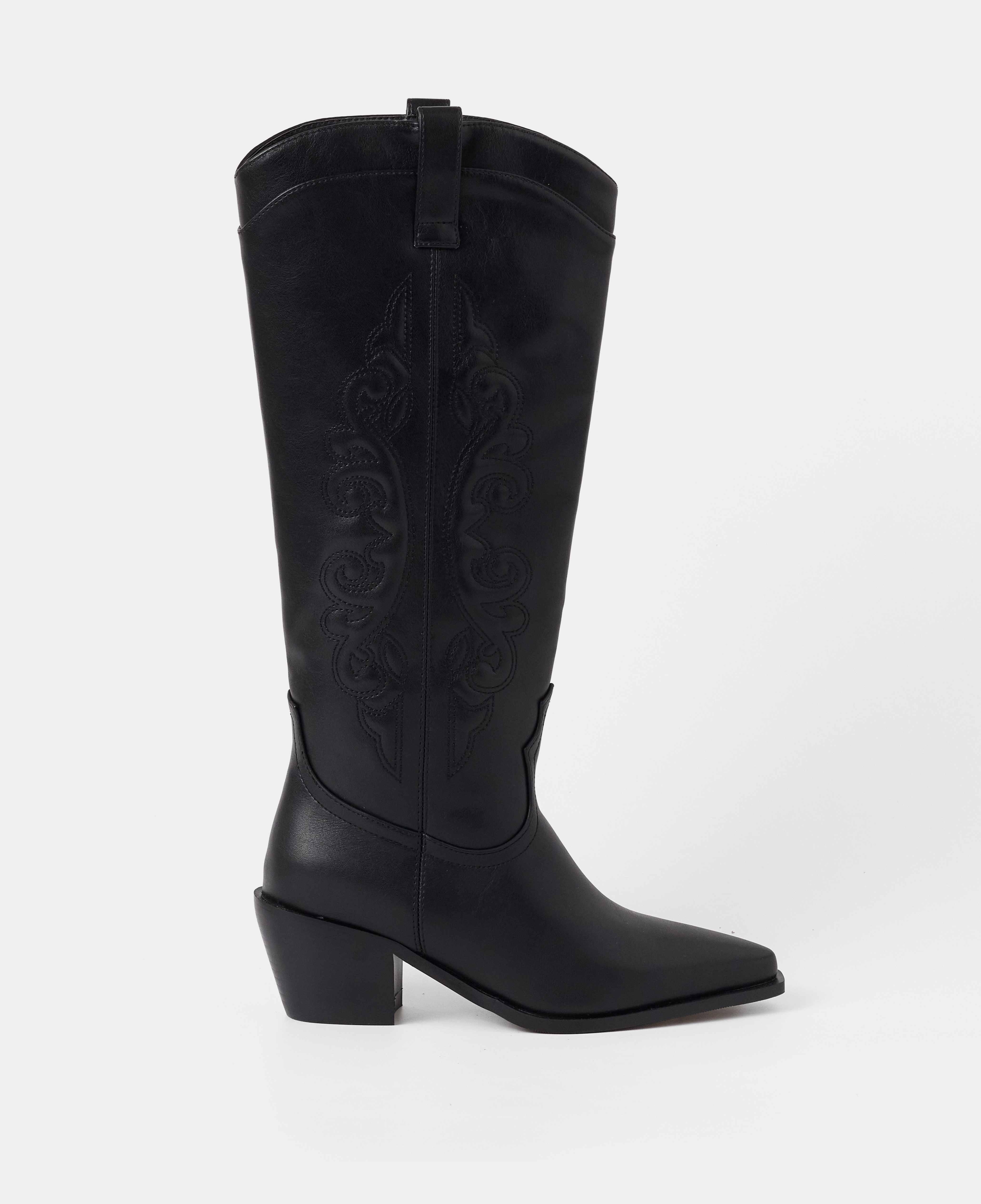 Botas cowboy de mujer de caña alta con detalle de bordado en caña - Mim - Negro Negro-1
