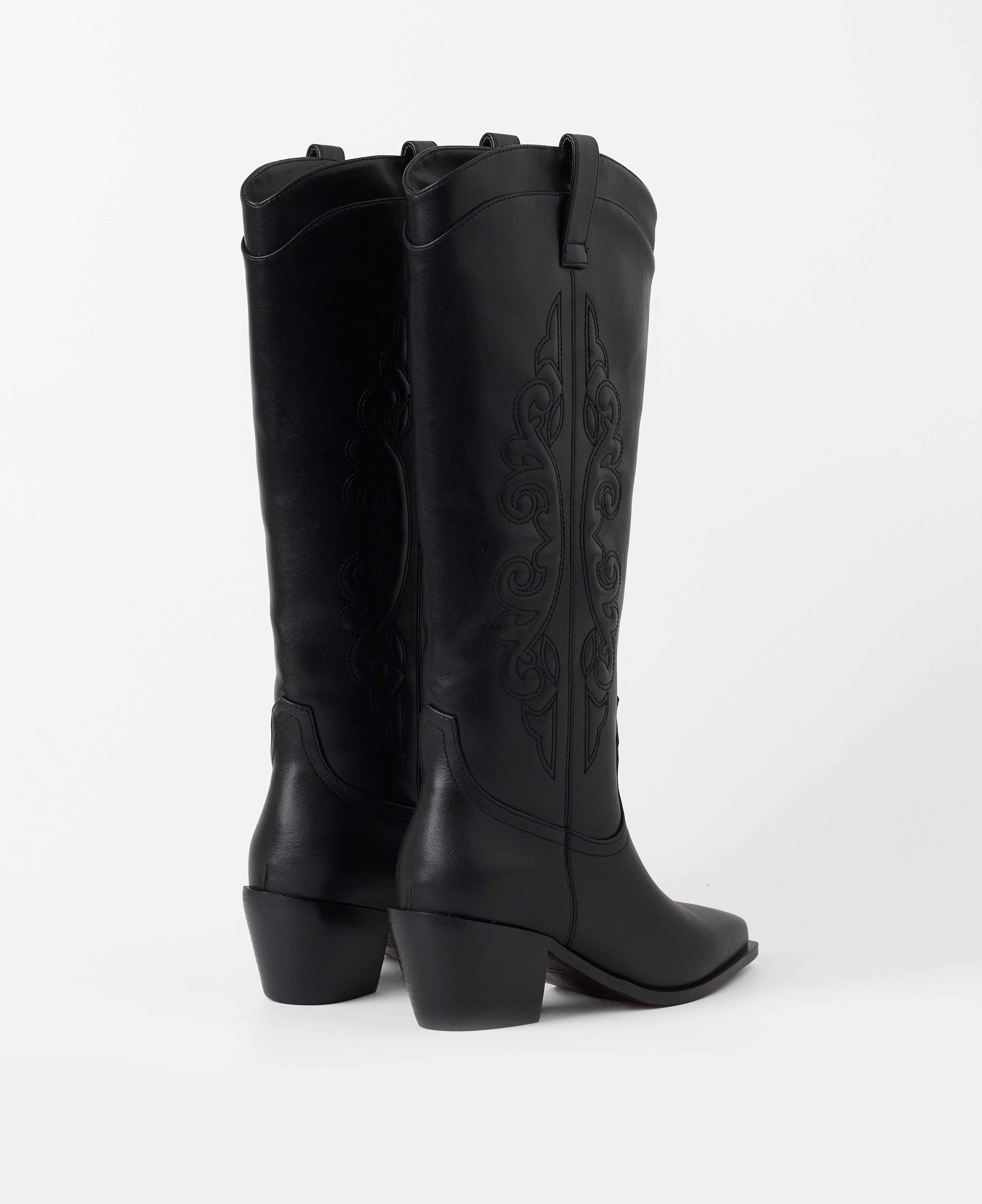 Botas cowboy de mujer de caña alta con detalle de bordado en caña - Mim - Negro Negro-3