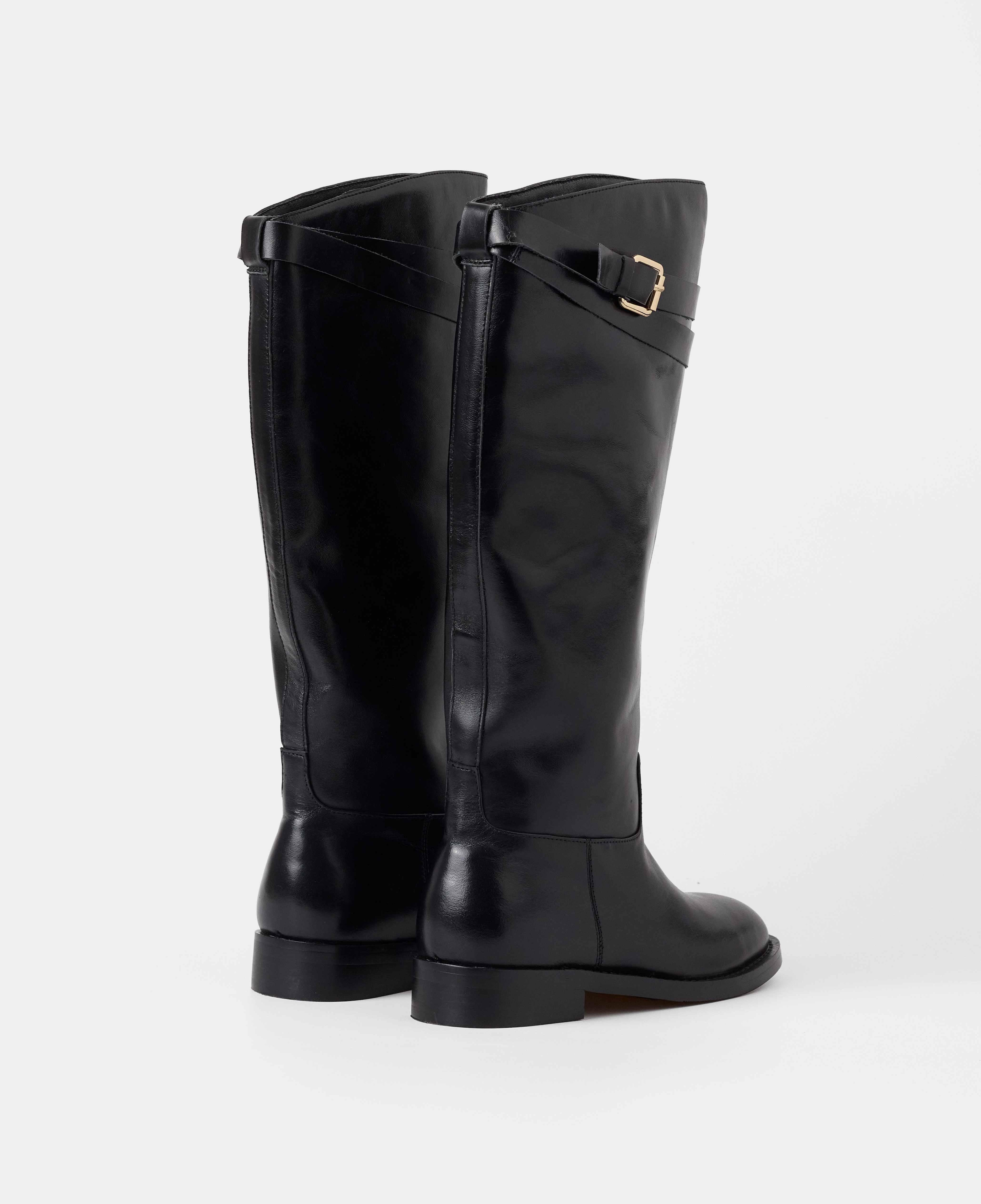 Botas básicas de mujer de piel con caña alta y detalle de hebillas - Mim - Negro Negro-3