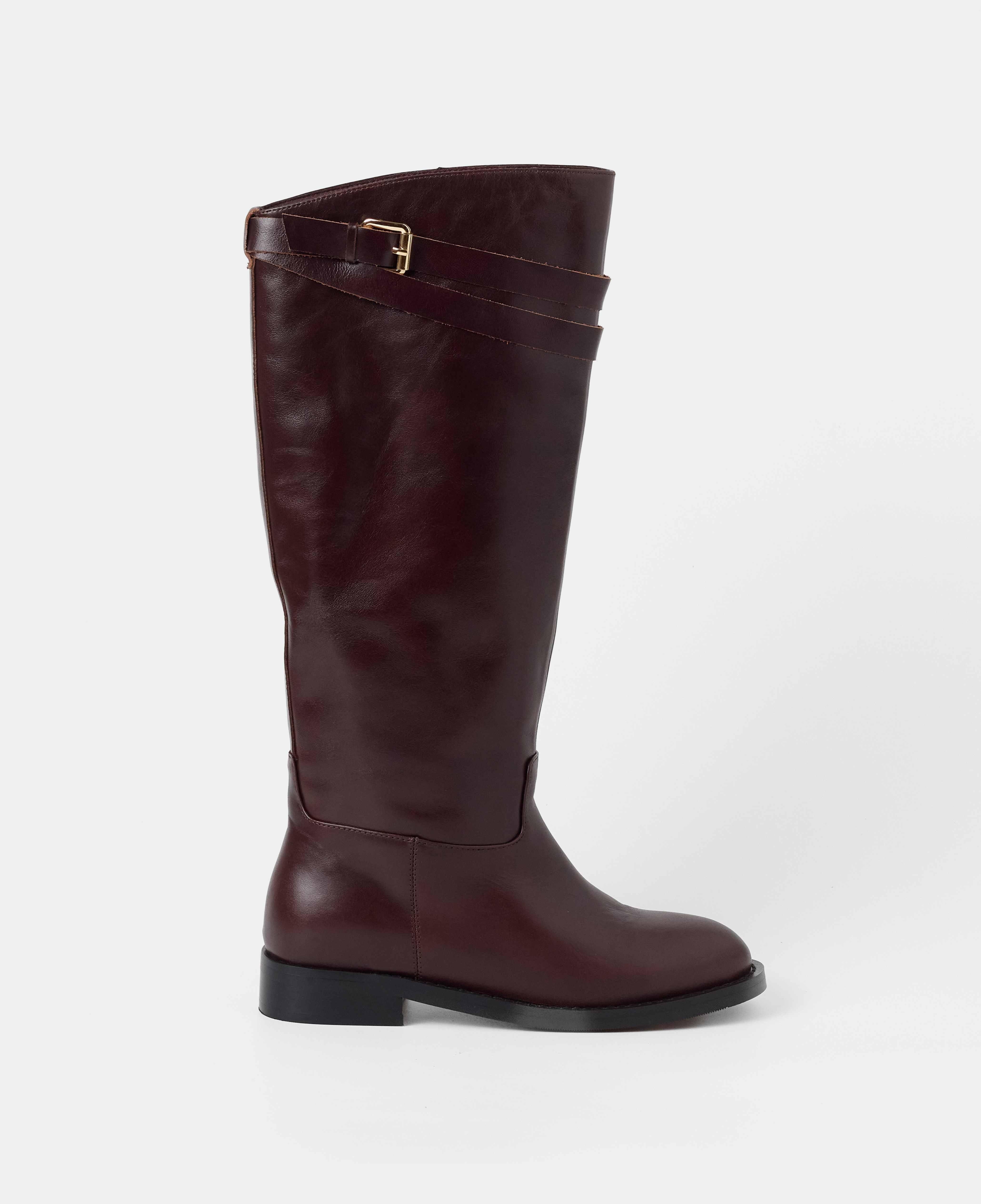 Botas básicas de mujer de piel con caña alta y detalle de hebillas - Mim - Burdeos Burdeos-1