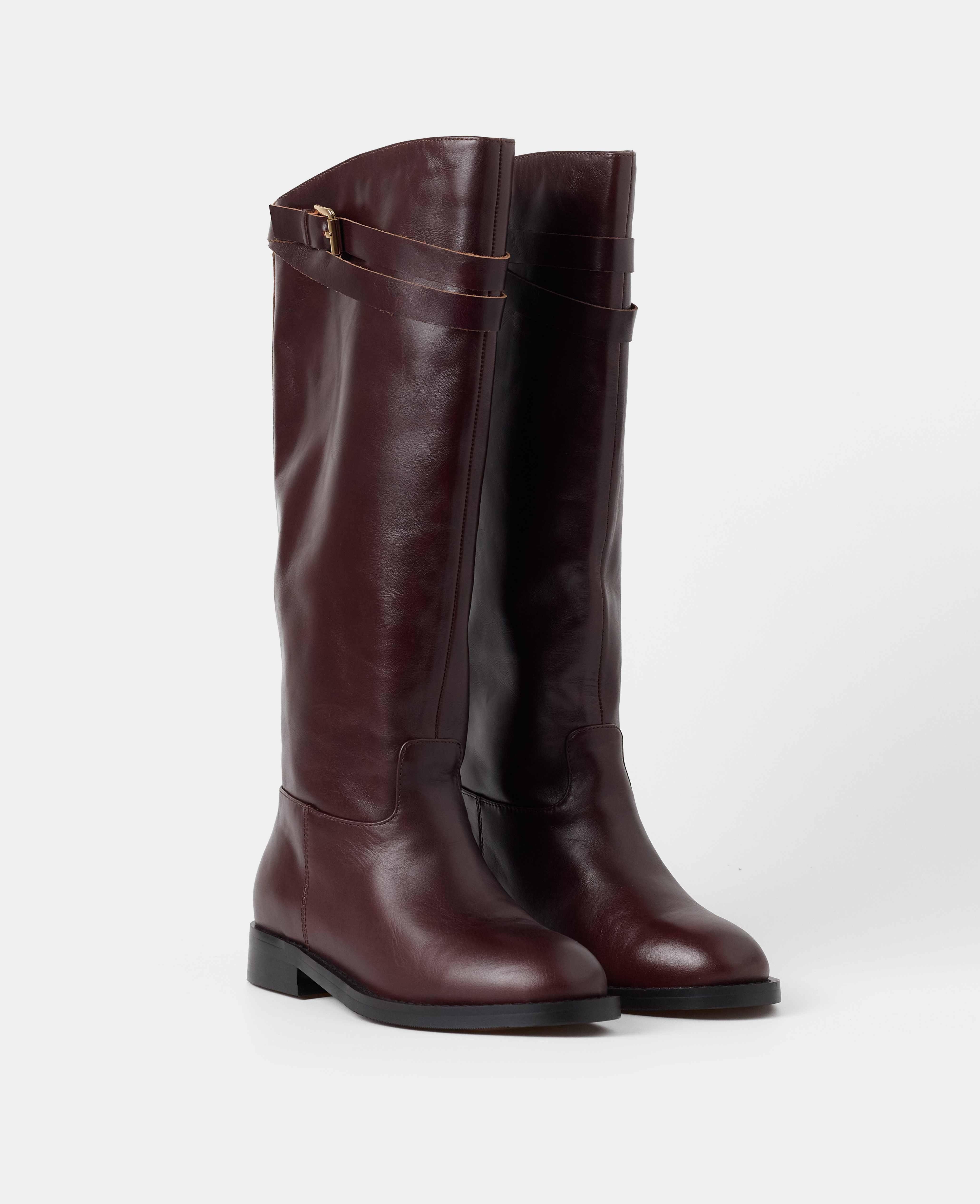 Botas básicas de mujer de piel con caña alta y detalle de hebillas - Mim - Burdeos Burdeos-2