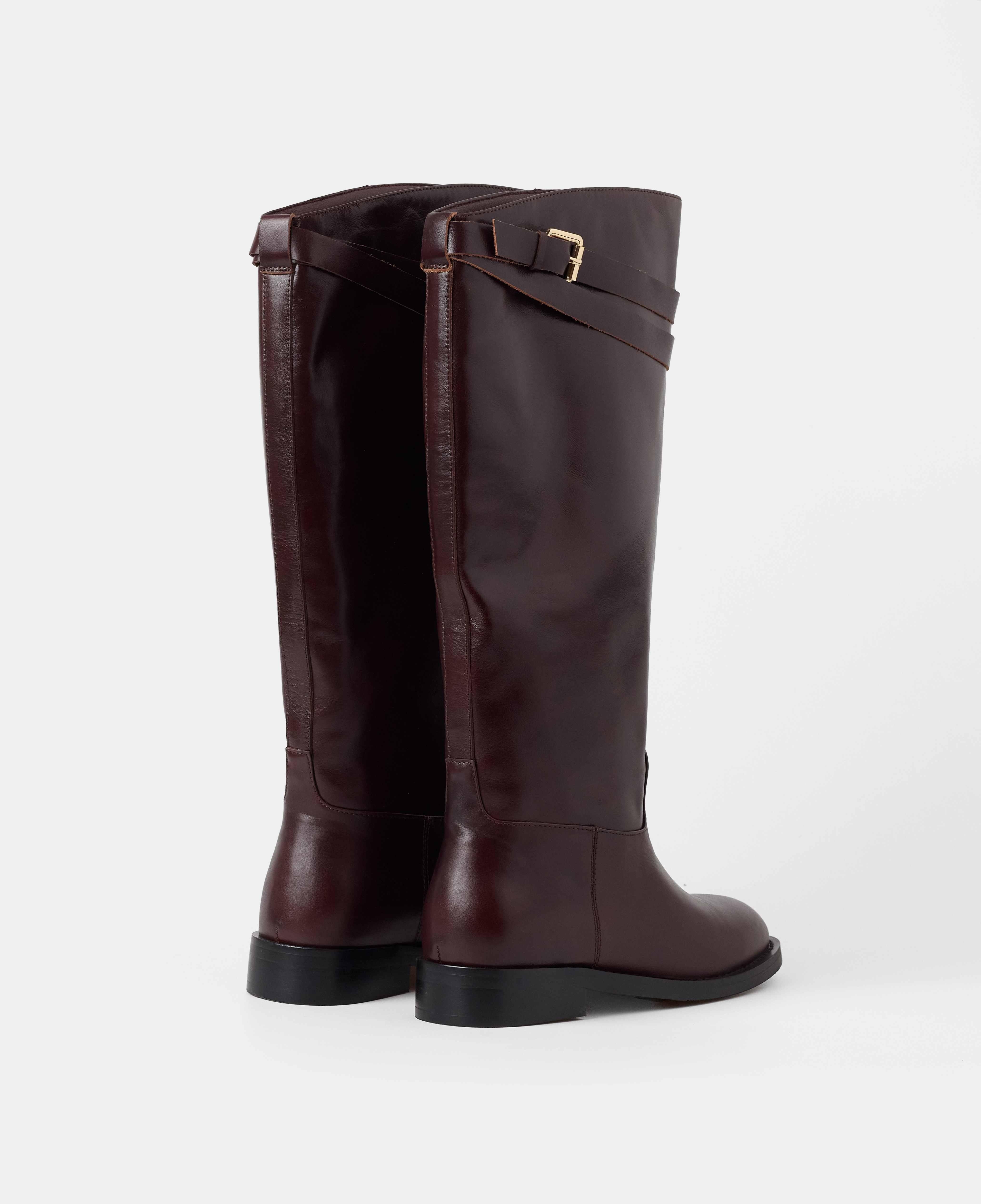 Botas básicas de mujer de piel con caña alta y detalle de hebillas - Mim - Burdeos Burdeos-3