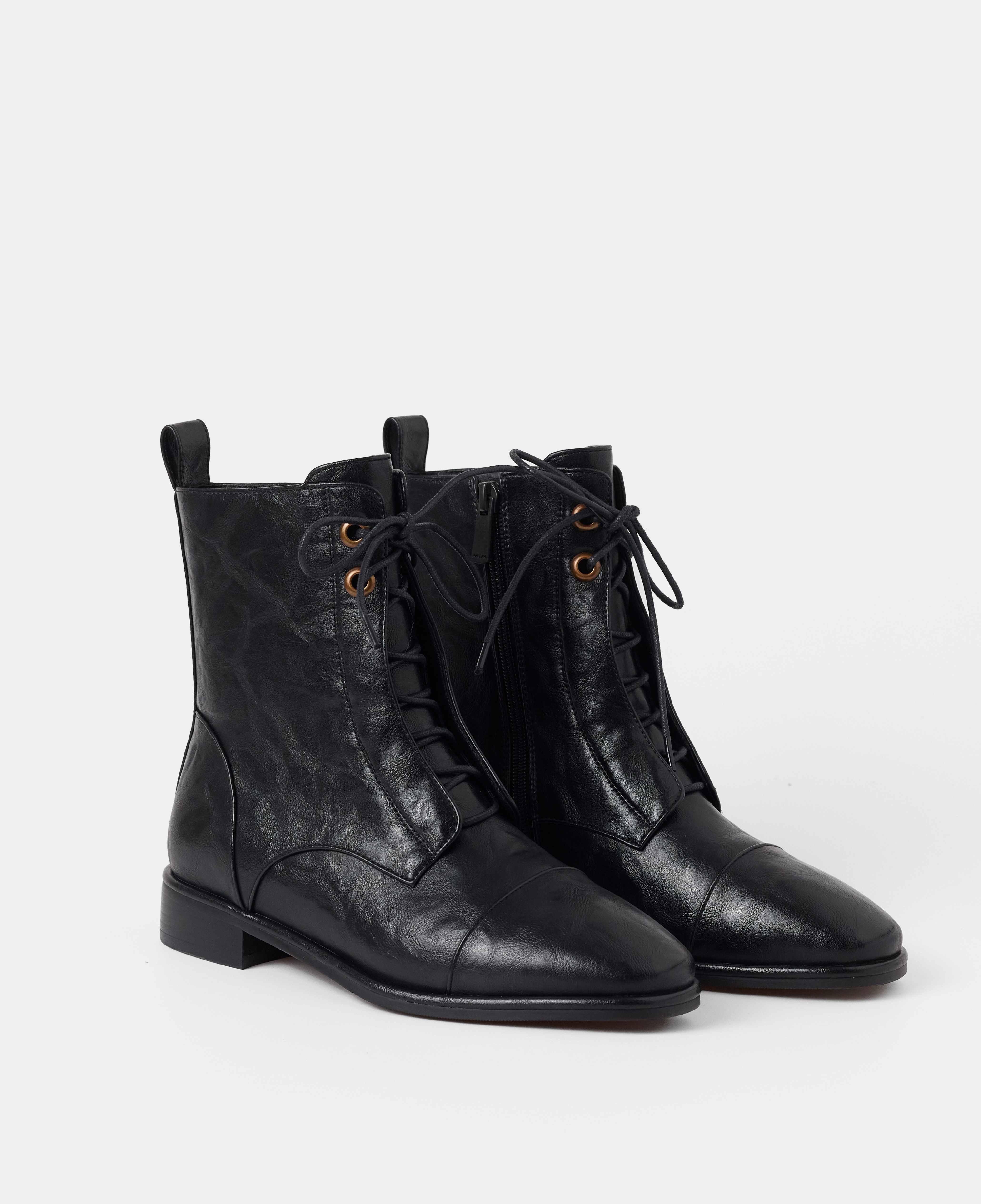 Botines básicos de mujer de caña baja con cordones - Mim - Negro Negro-2