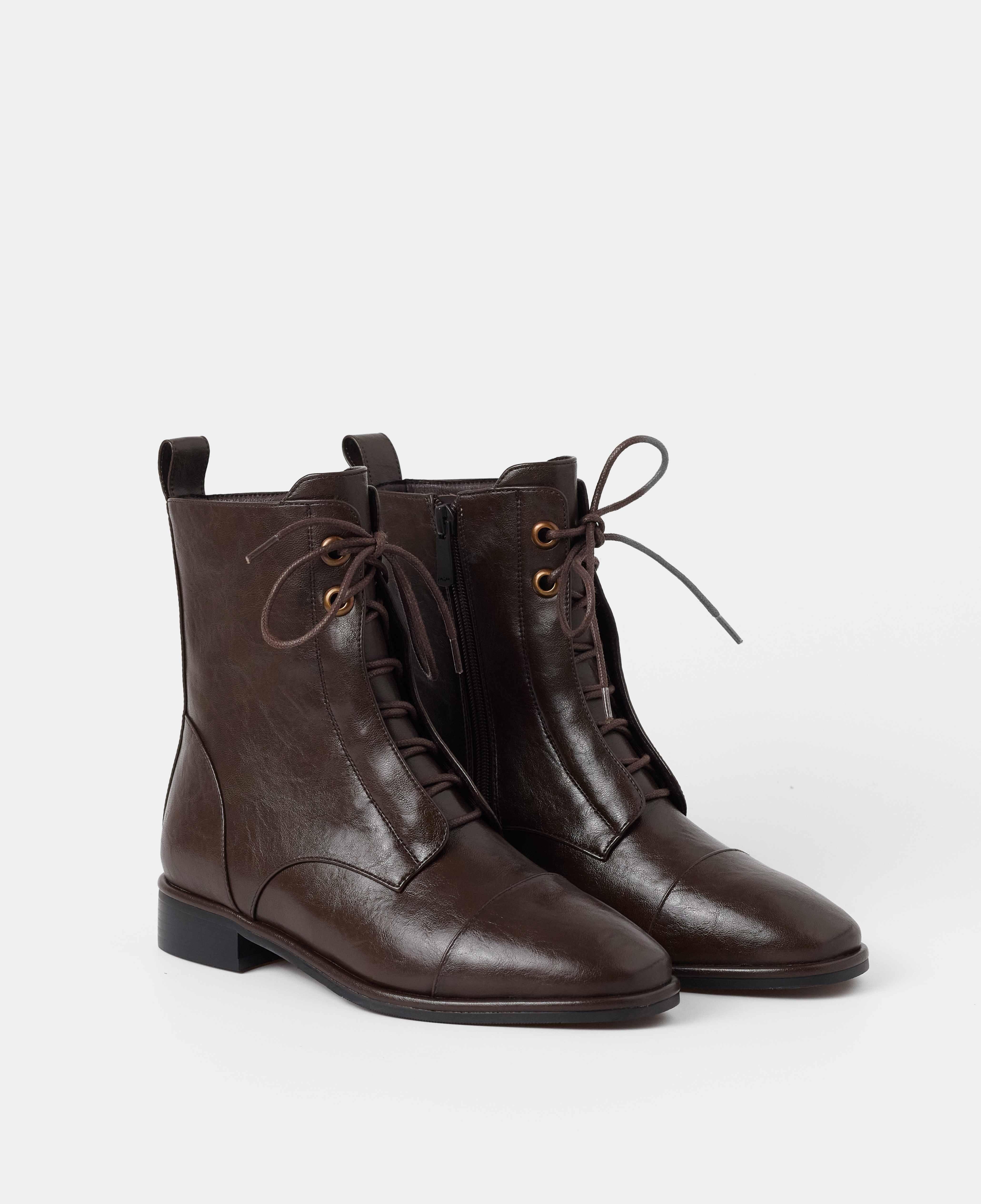 Botines básicos de mujer de caña baja con cordones - Mim - Marrón chocolate Marrón chocolate-2