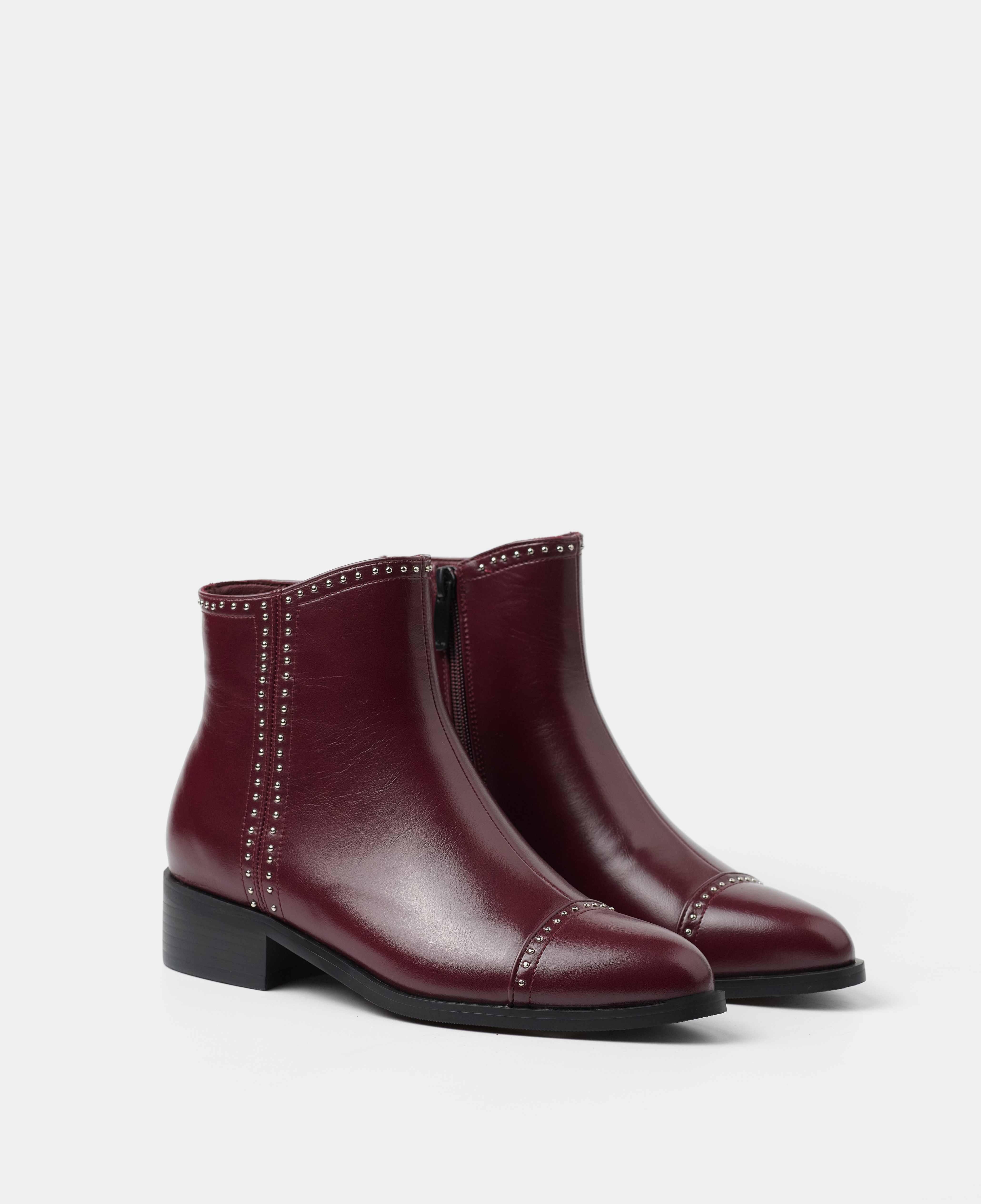 Botines básicos de mujer de caña baja con detalle de tachuelas - Mim - Burdeos Burdeos-2