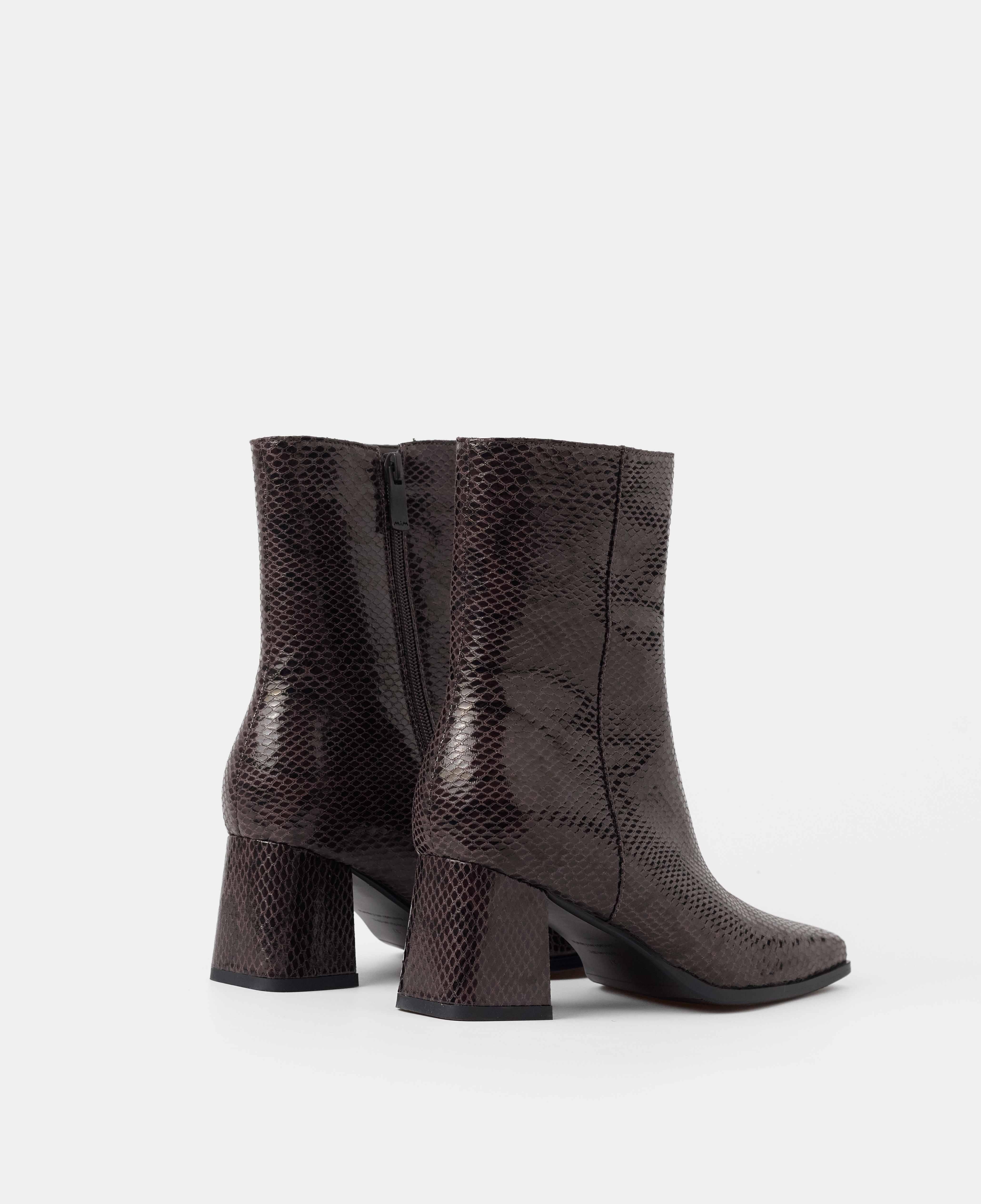 Botines básicos de mujer de caña baja grabado serpiente con tacón - Mim - Marrón chocolate Marrón chocolate-3