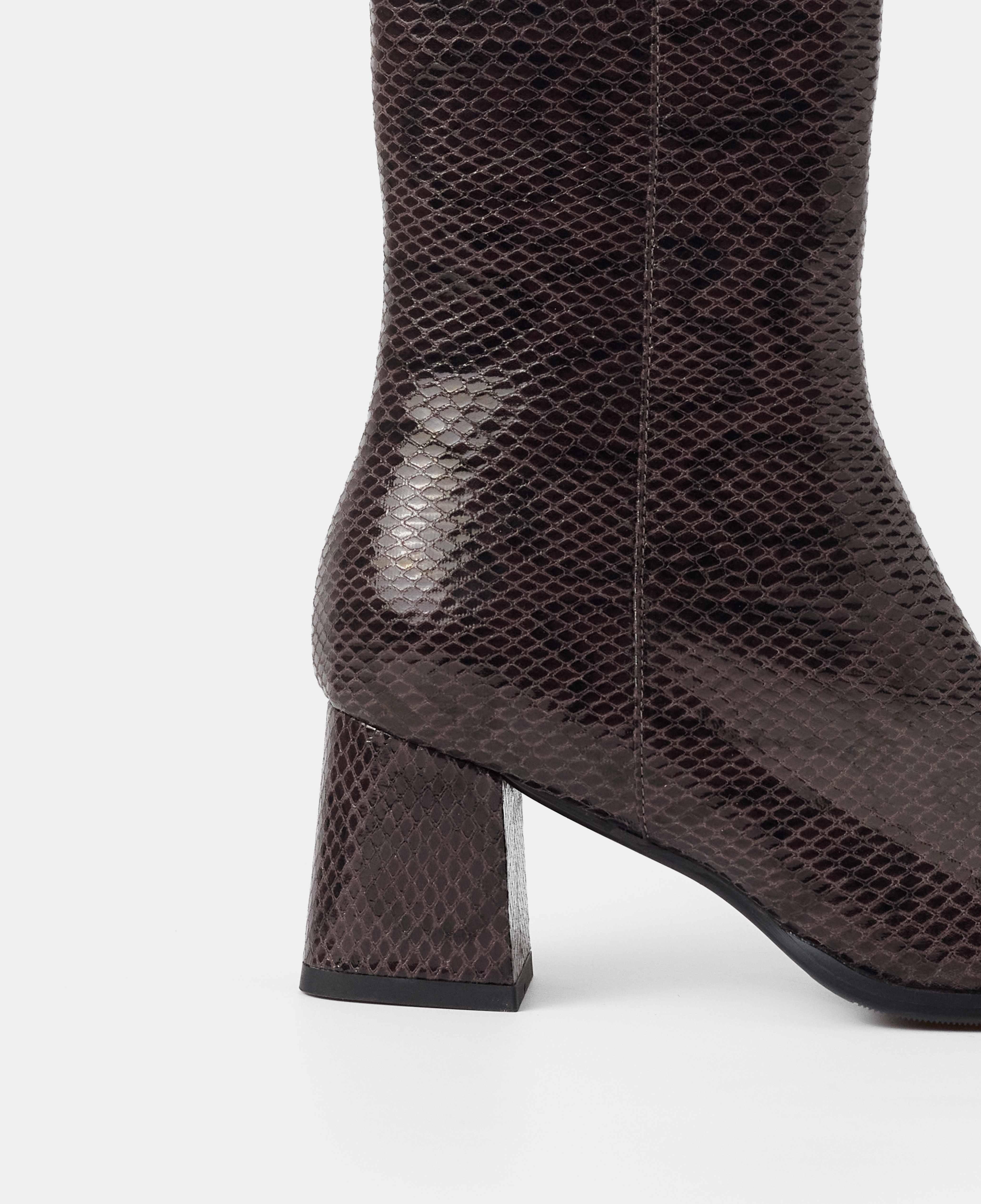 Botines básicos de mujer de caña baja grabado serpiente con tacón - Mim - Marrón chocolate Marrón chocolate-4