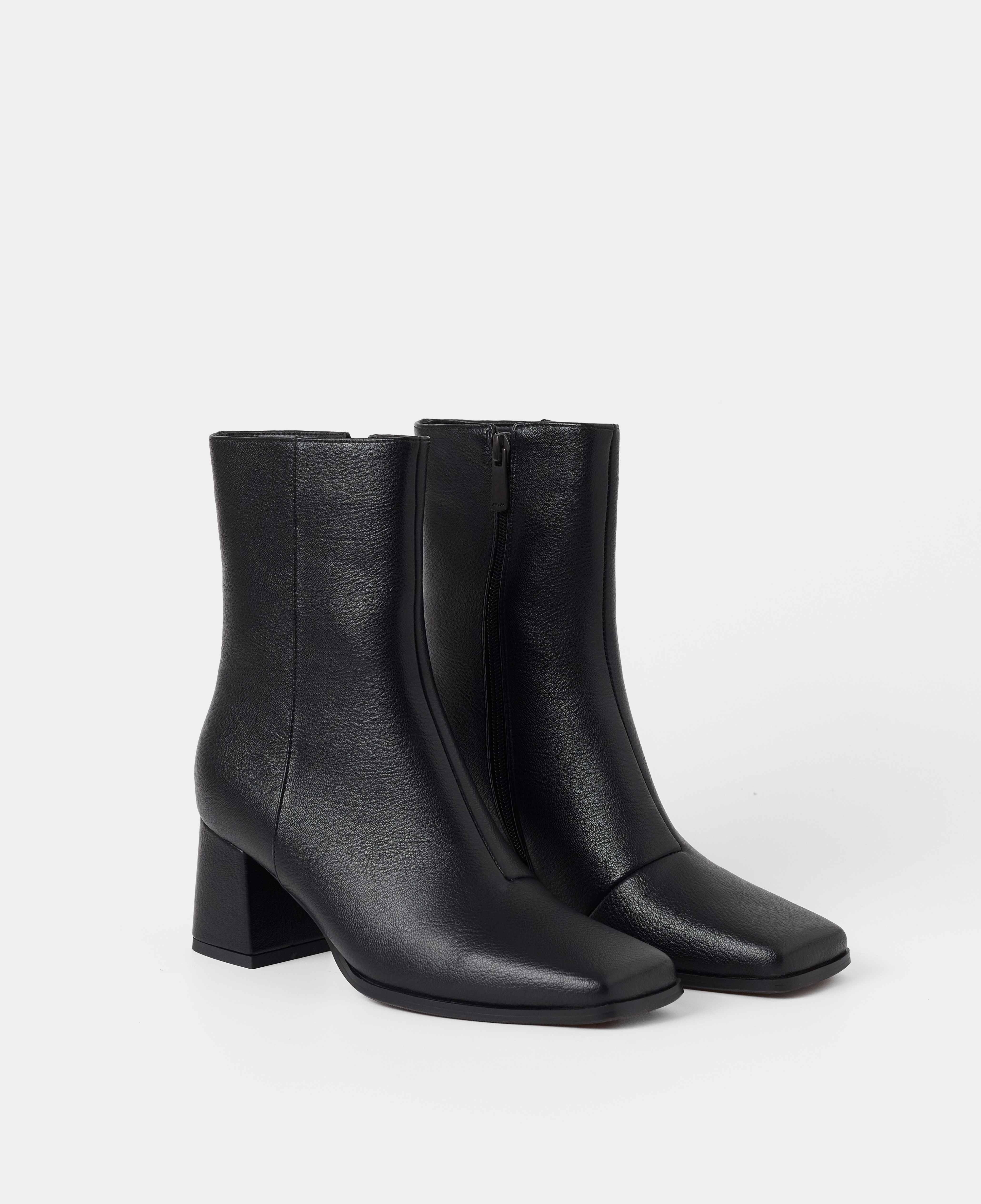 Botines básicos de mujer de caña baja lisos con tacón - Mim - Negro Negro-2
