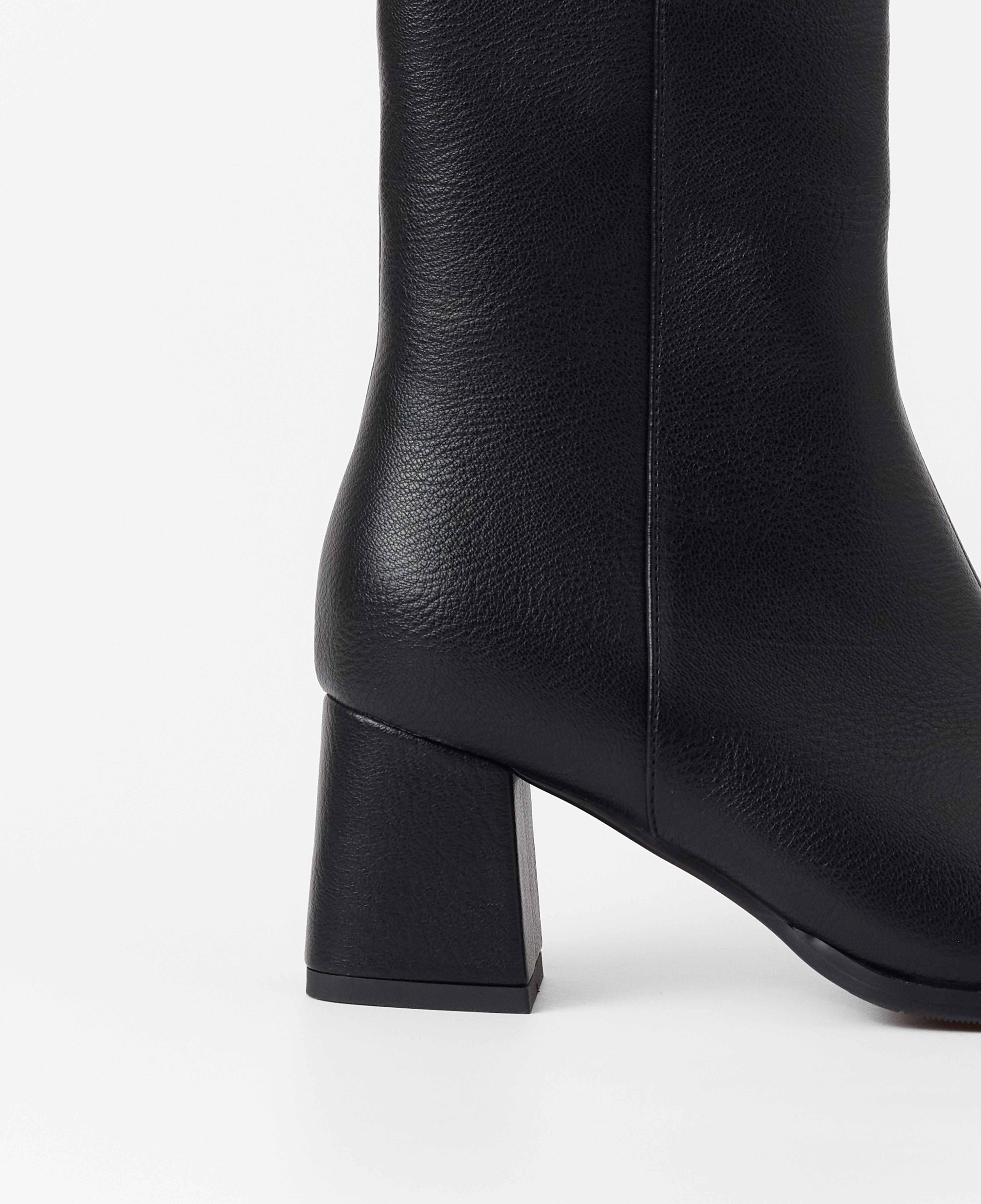 Botines básicos de mujer de caña baja lisos con tacón - Mim - Negro Negro-4