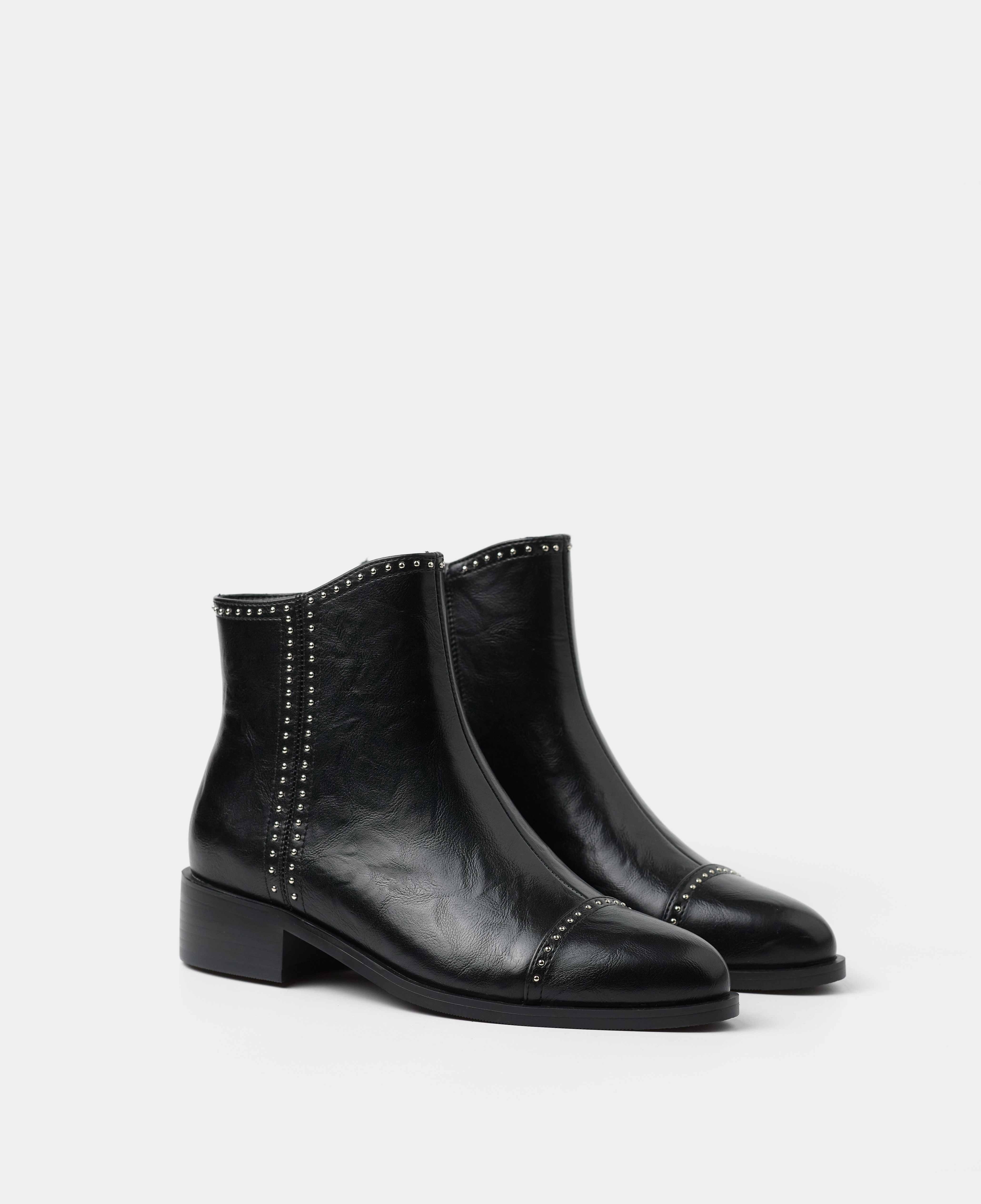 Botines básicos de mujer de caña baja con detalle de tachuelas - Mim - Negro Negro-2