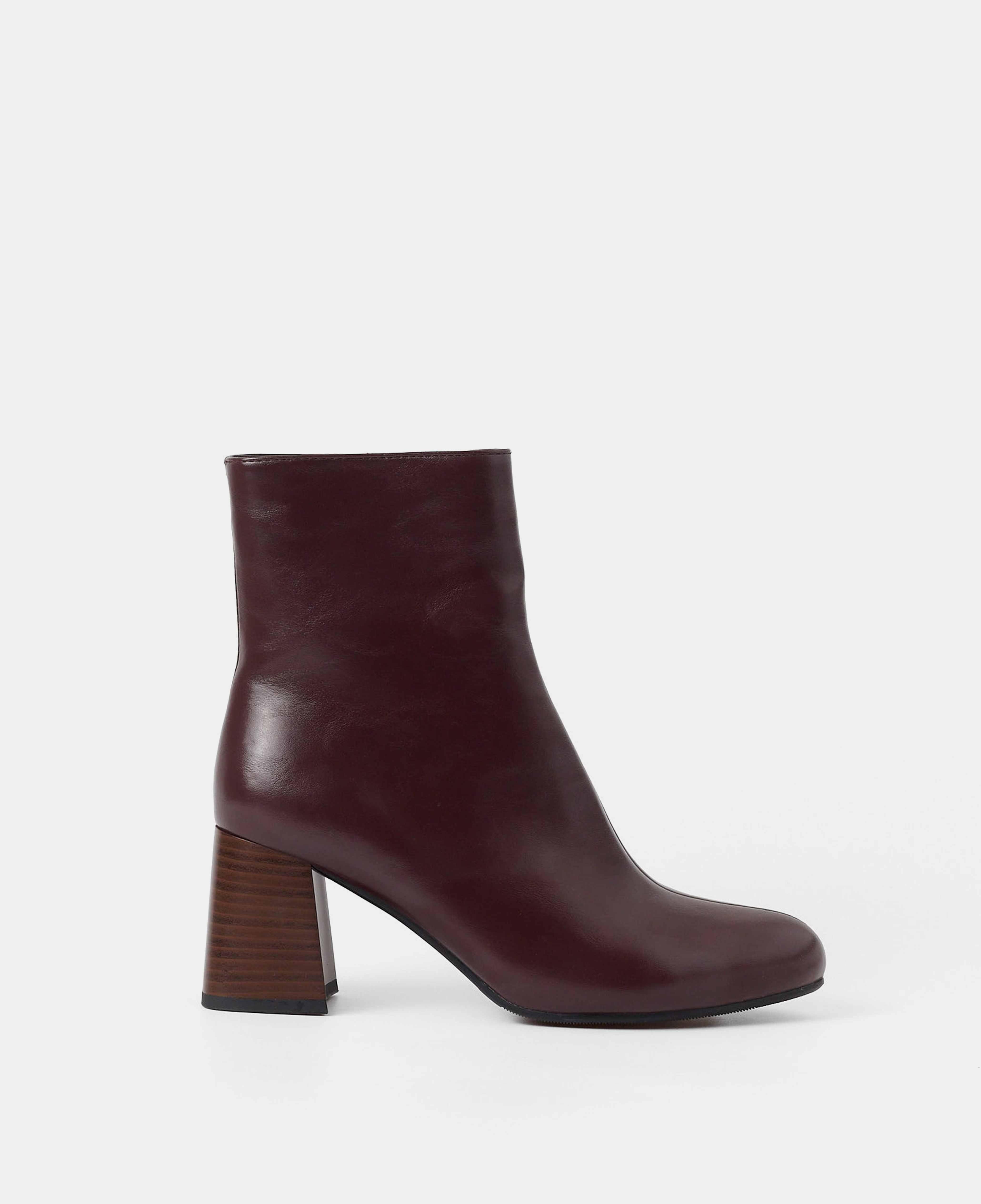 Botines básicos de mujer de caña baja lisos con tacón - Mim - Burdeos Burdeos-1