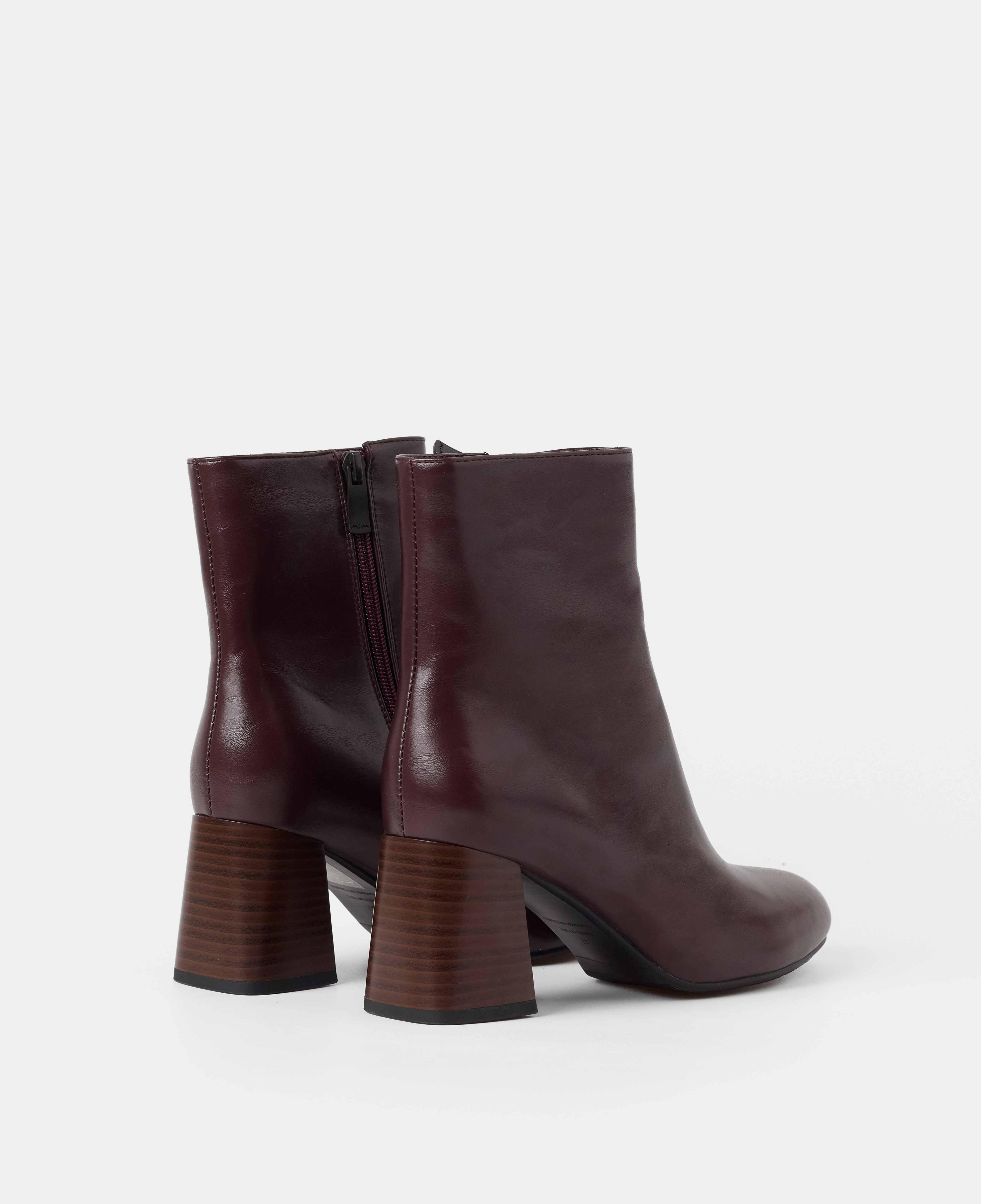Botines básicos de mujer de caña baja lisos con tacón - Mim - Burdeos Burdeos-3