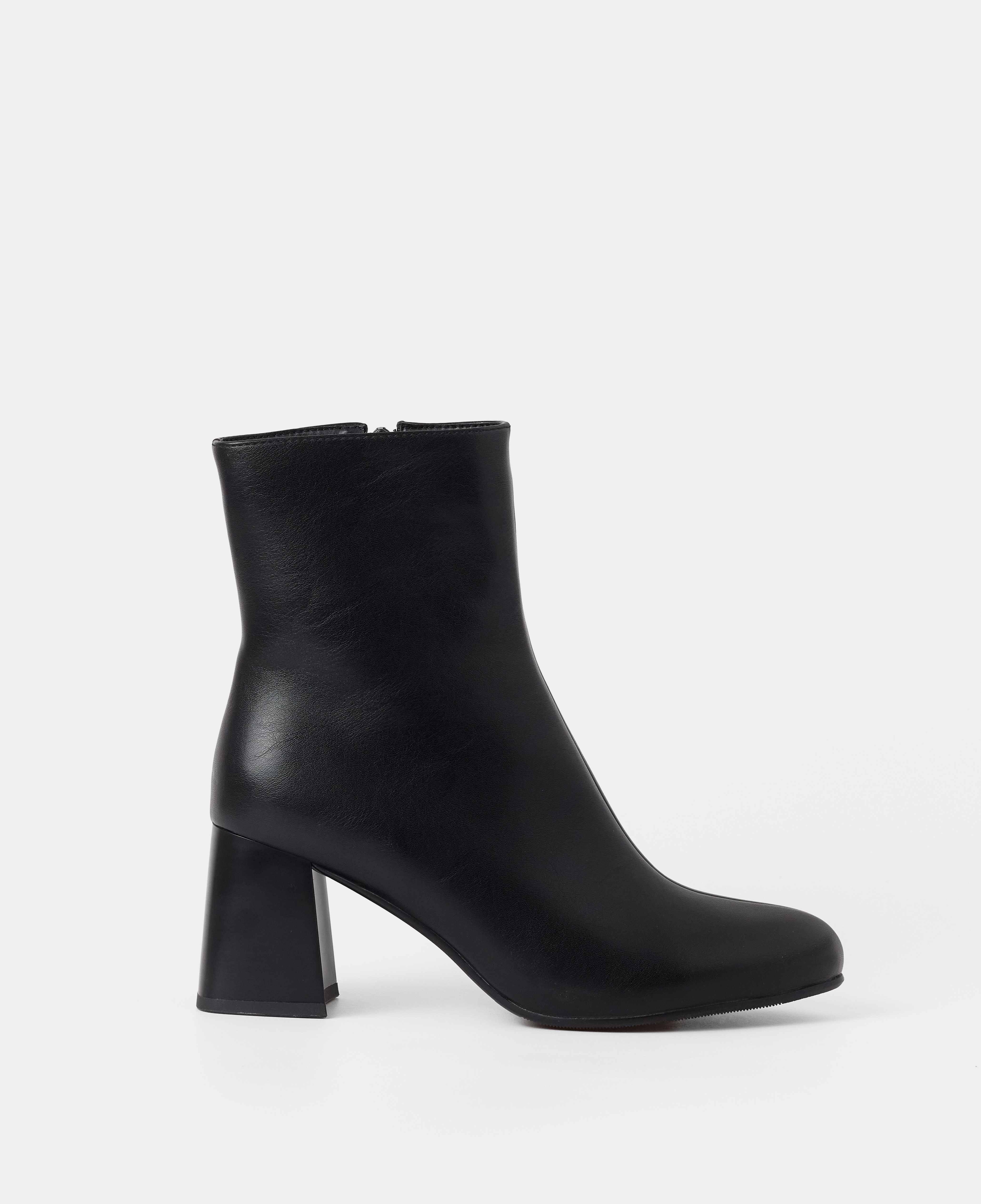 Botines básicos de mujer de caña baja lisos con tacón - Mim - Negro Negro-1