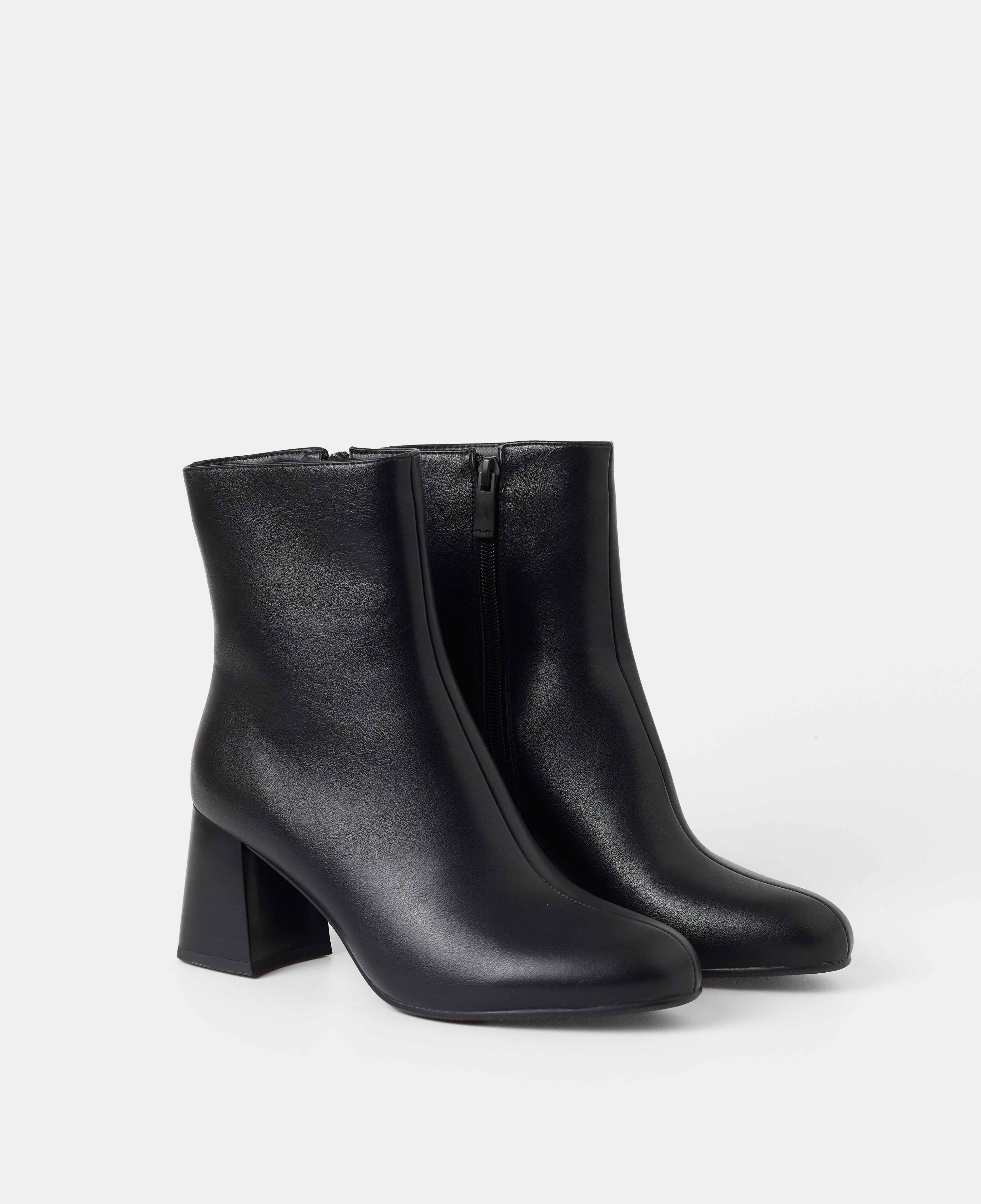 Botines básicos de mujer de caña baja lisos con tacón - Mim - Negro Negro-2