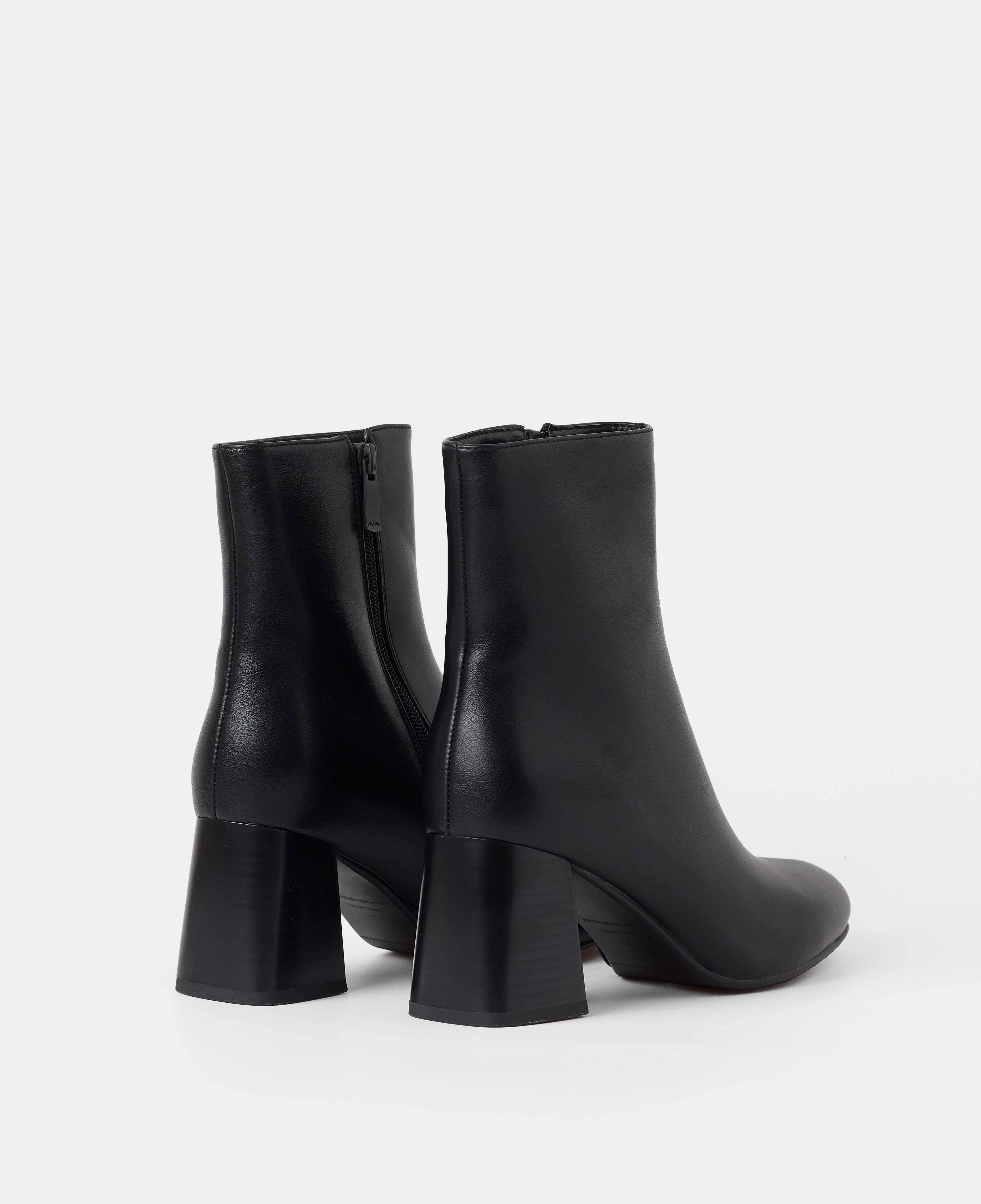 Botines básicos de mujer de caña baja lisos con tacón - Mim - Negro Negro-3