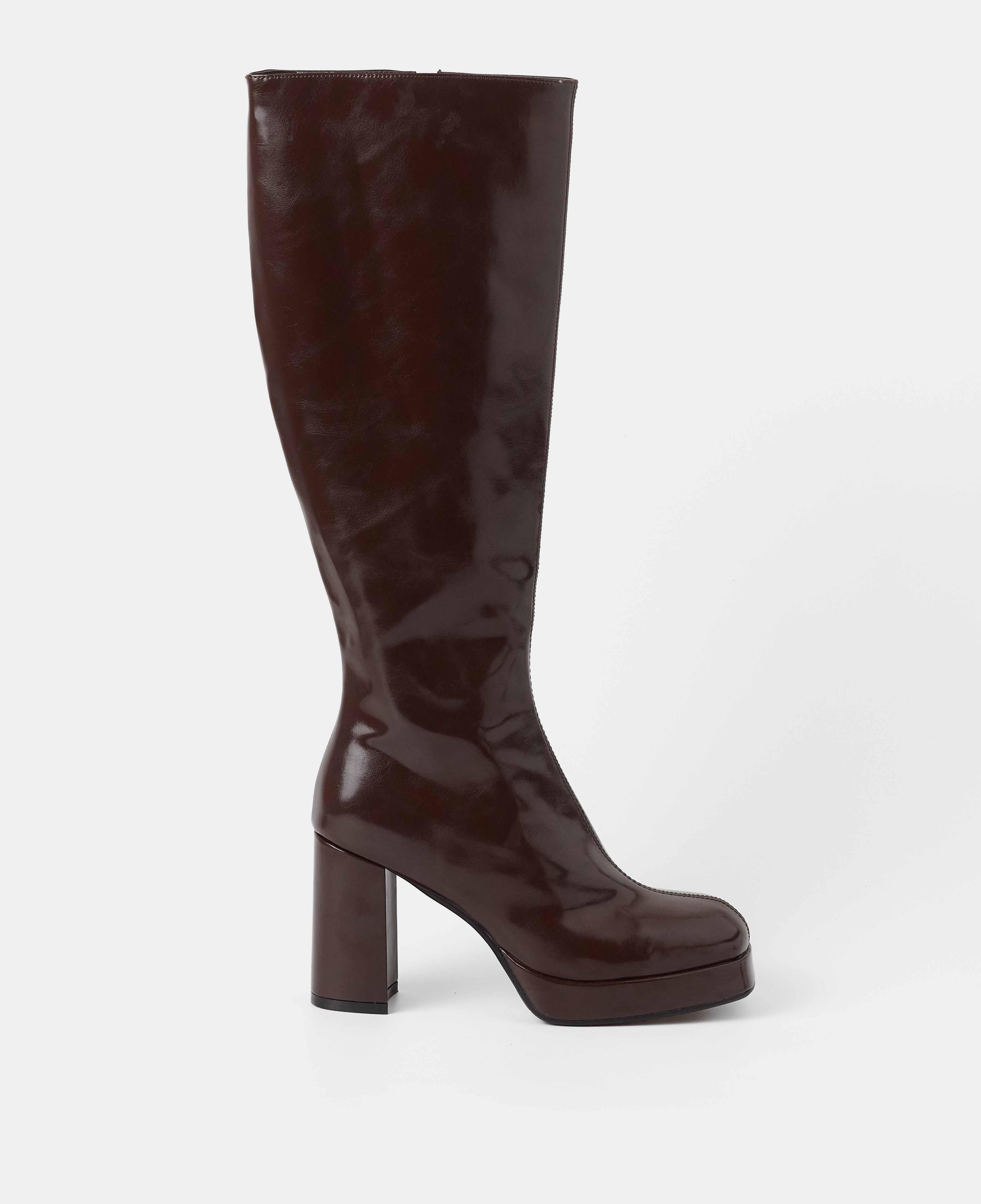 Botas básicas de mujer de caña alta con tacón y plataforma - Mim - Marrón chocolate Marrón chocolate-1