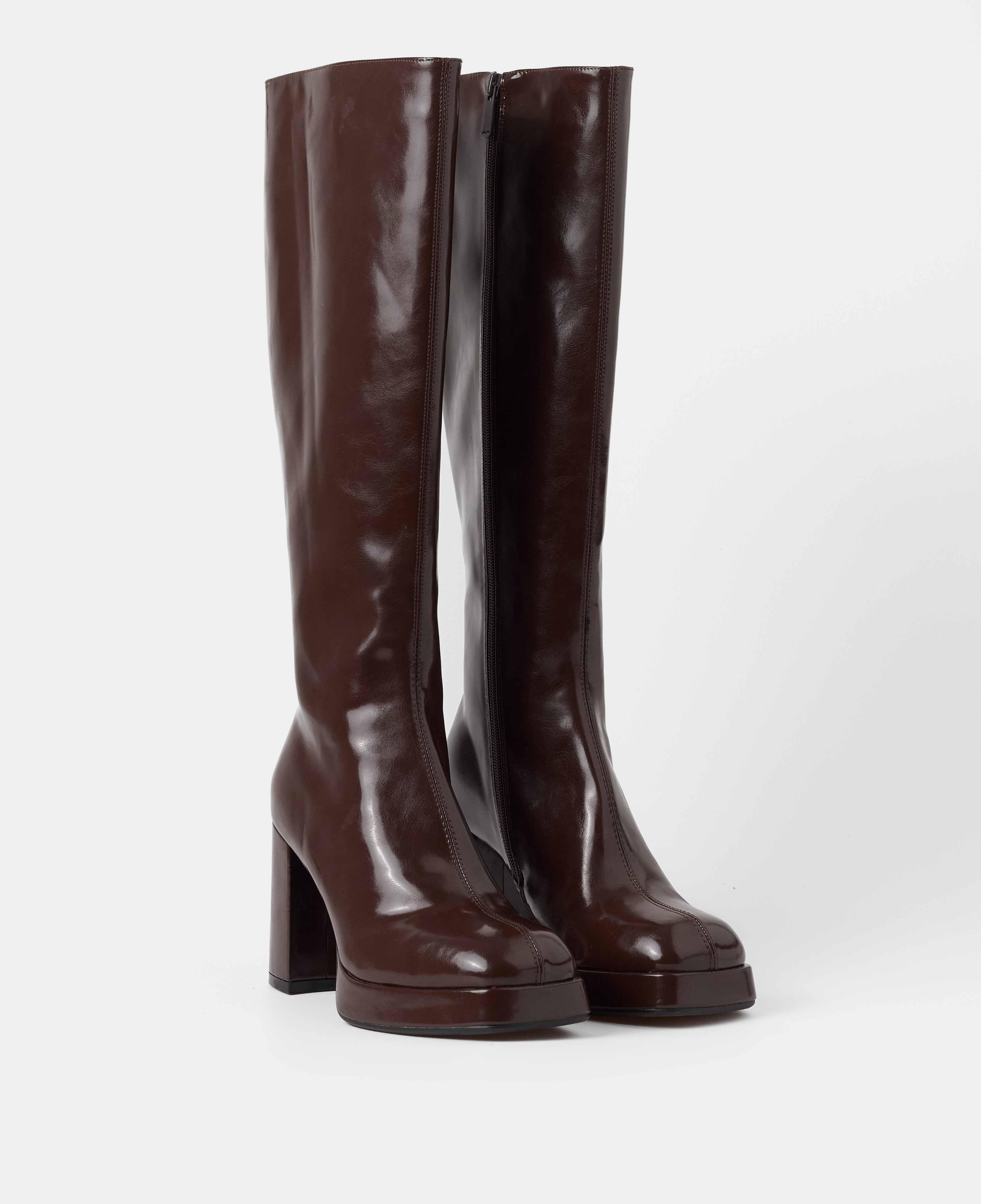 Botas básicas de mujer de caña alta con tacón y plataforma - Mim - Marrón chocolate Marrón chocolate-2
