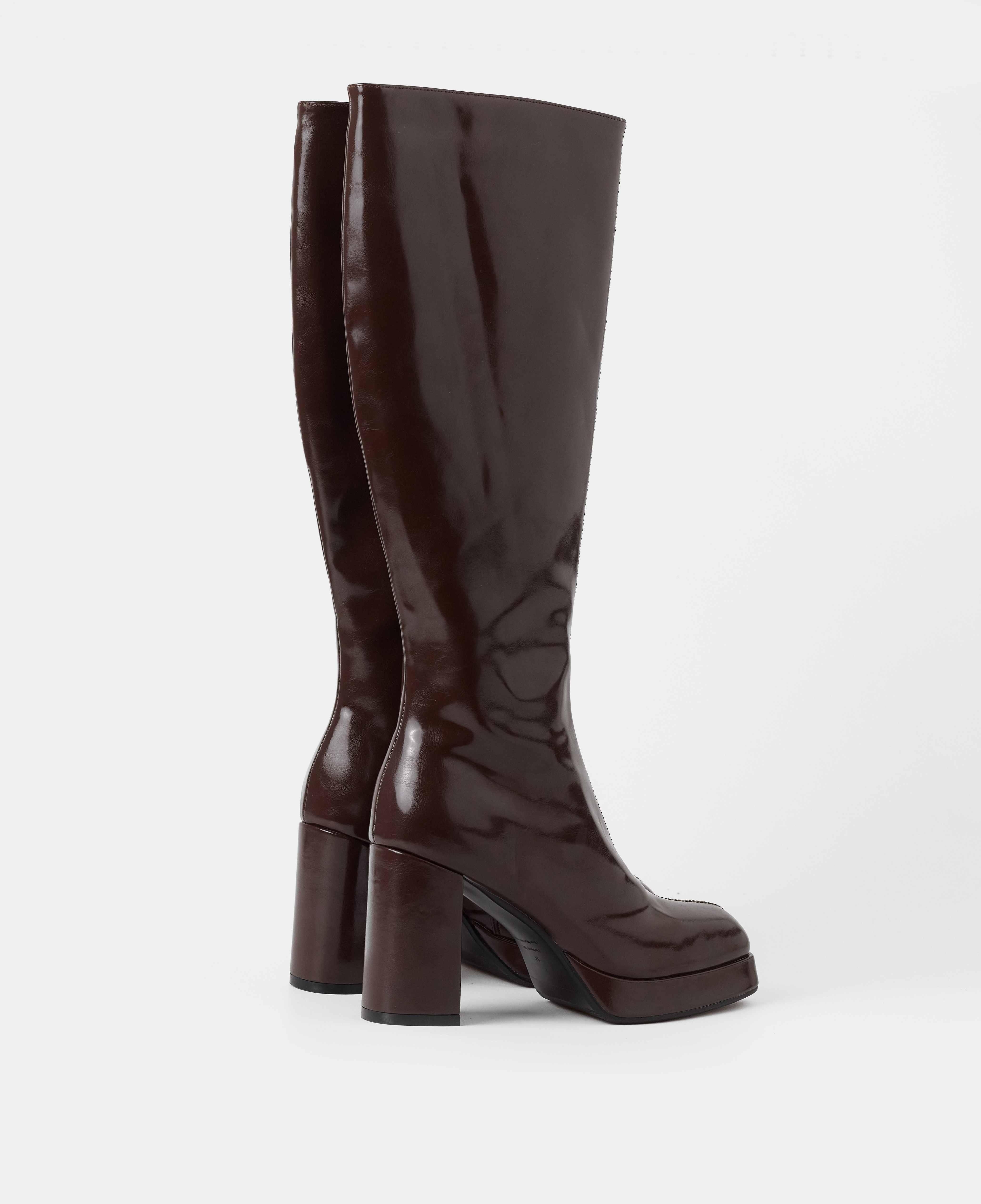 Botas básicas de mujer de caña alta con tacón y plataforma - Mim - Marrón chocolate Marrón chocolate-3