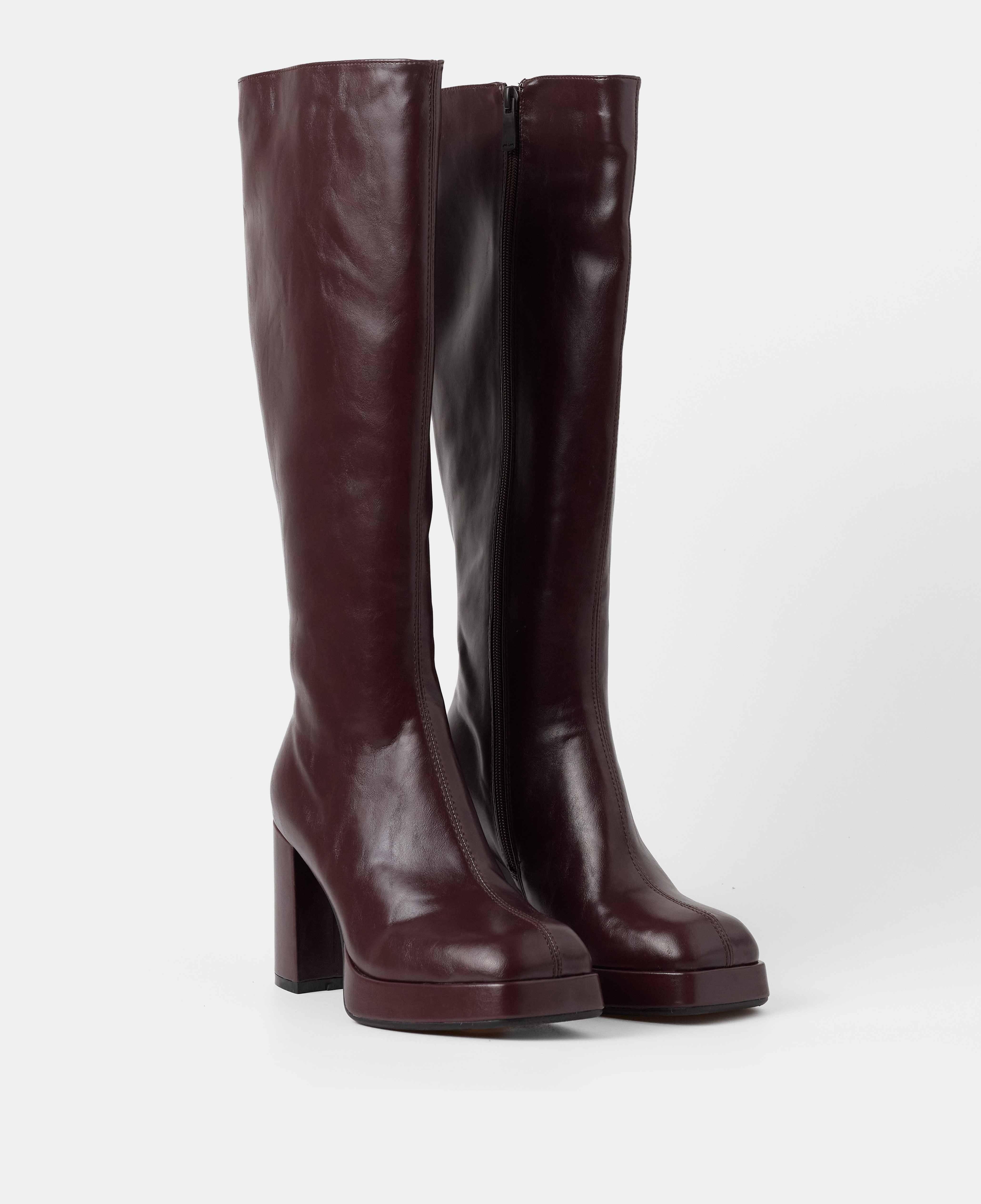 Botas básicas de mujer de caña alta con tacón y plataforma - Mim - Burdeos Burdeos-2