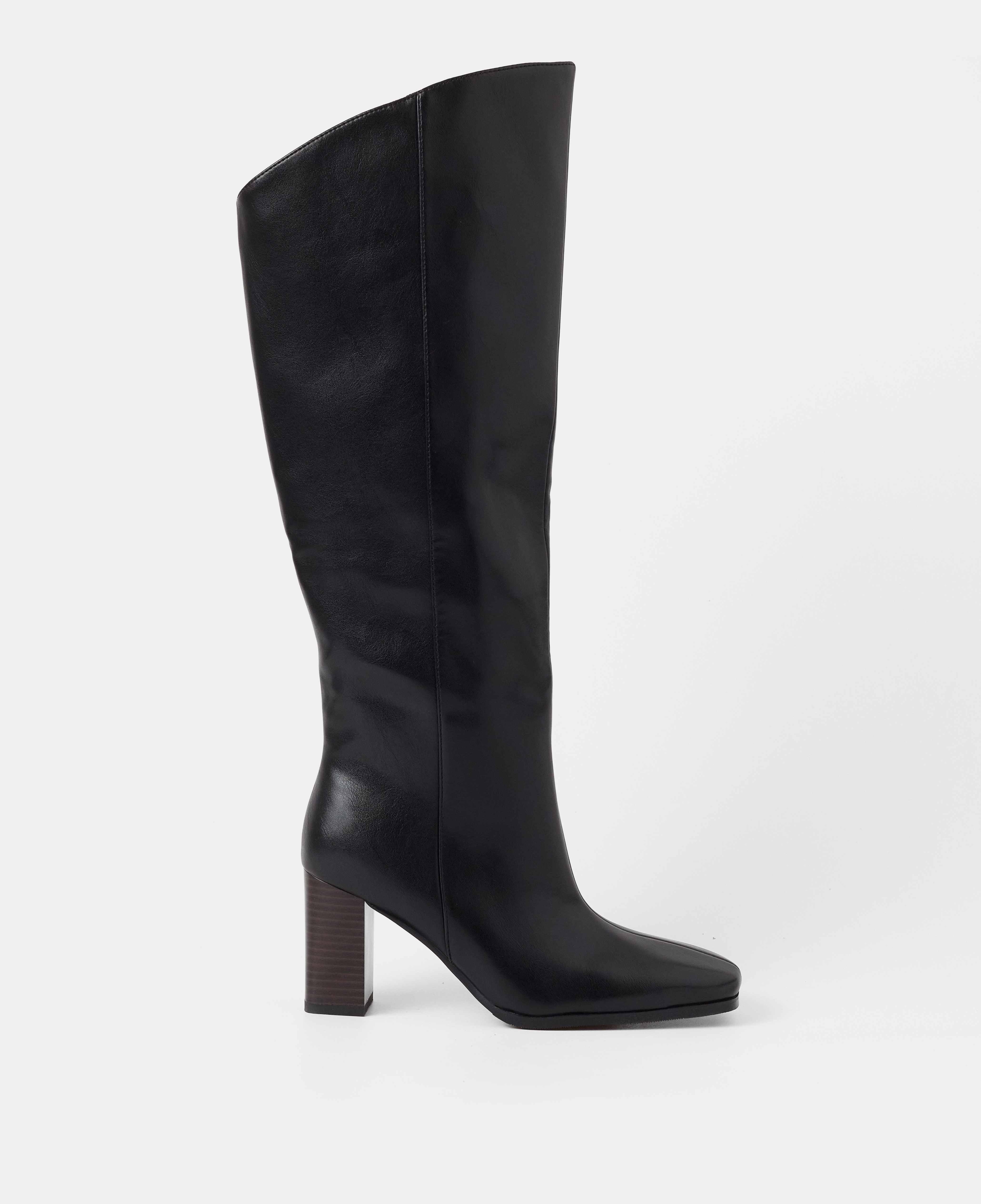 Botas básicas de mujer con caña alta asemétrica y tacón - Mim - Negro Negro-1