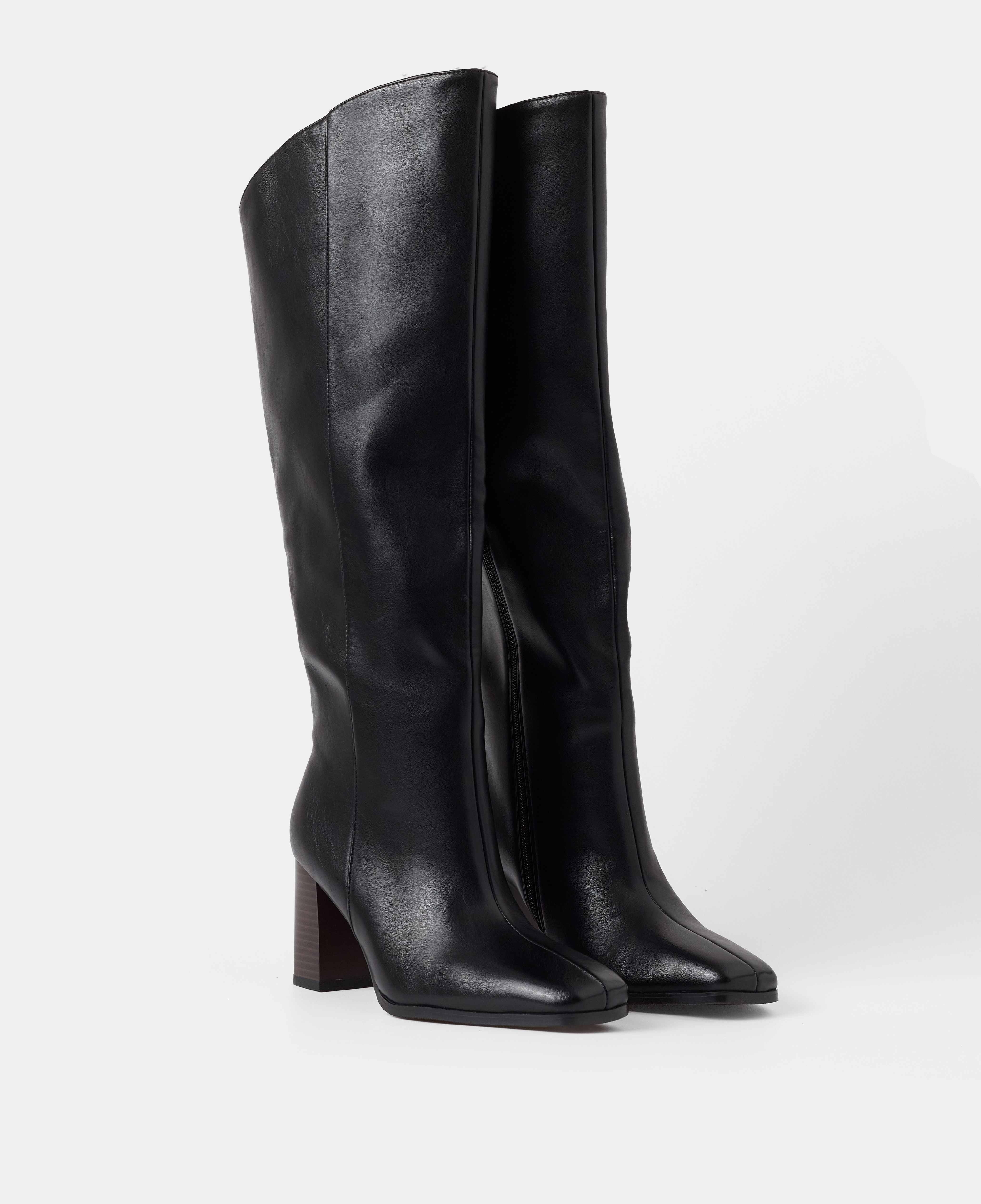 Botas básicas de mujer con caña alta asemétrica y tacón - Mim - Negro Negro-2