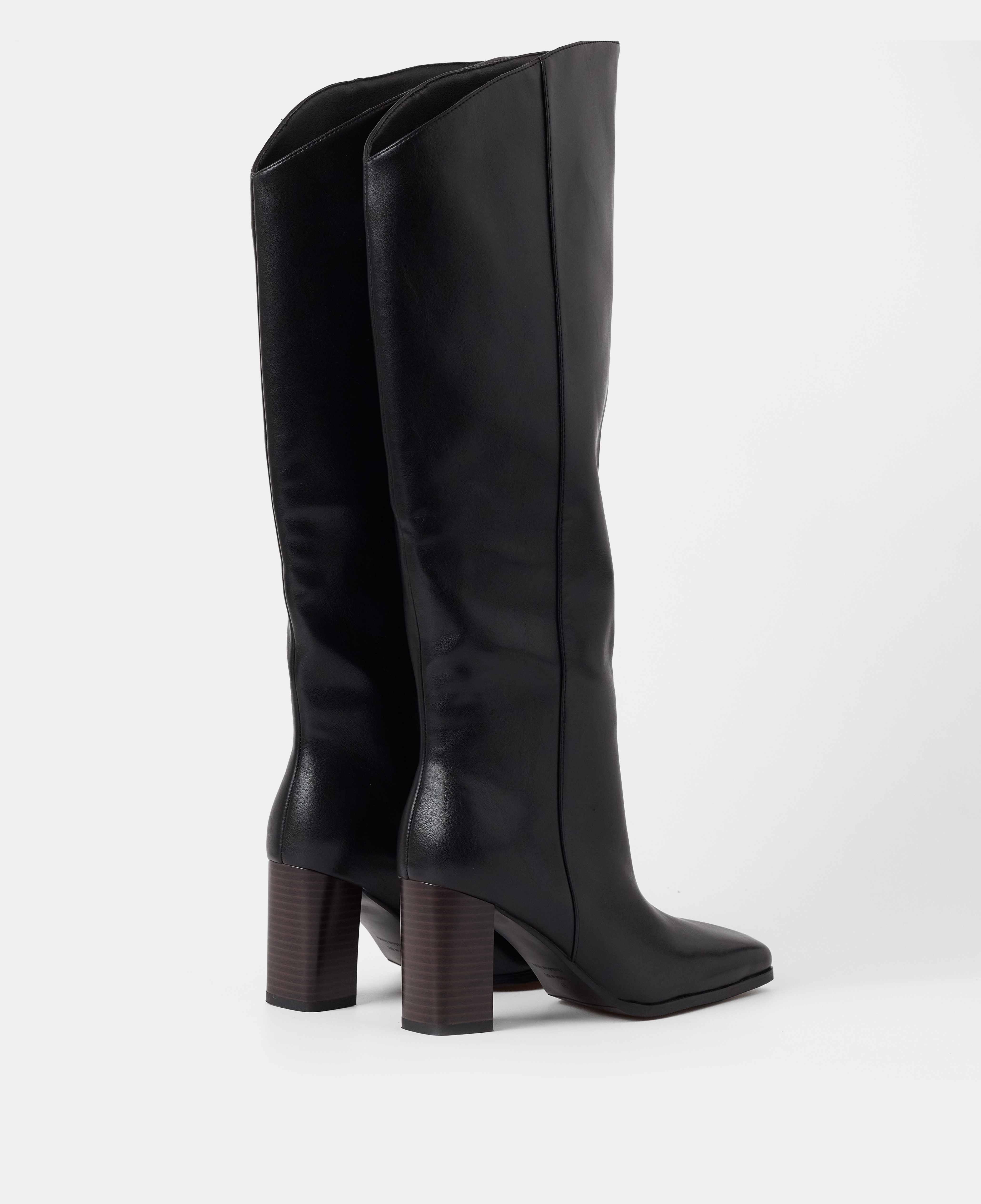 Botas básicas de mujer con caña alta asemétrica y tacón - Mim - Negro Negro-3