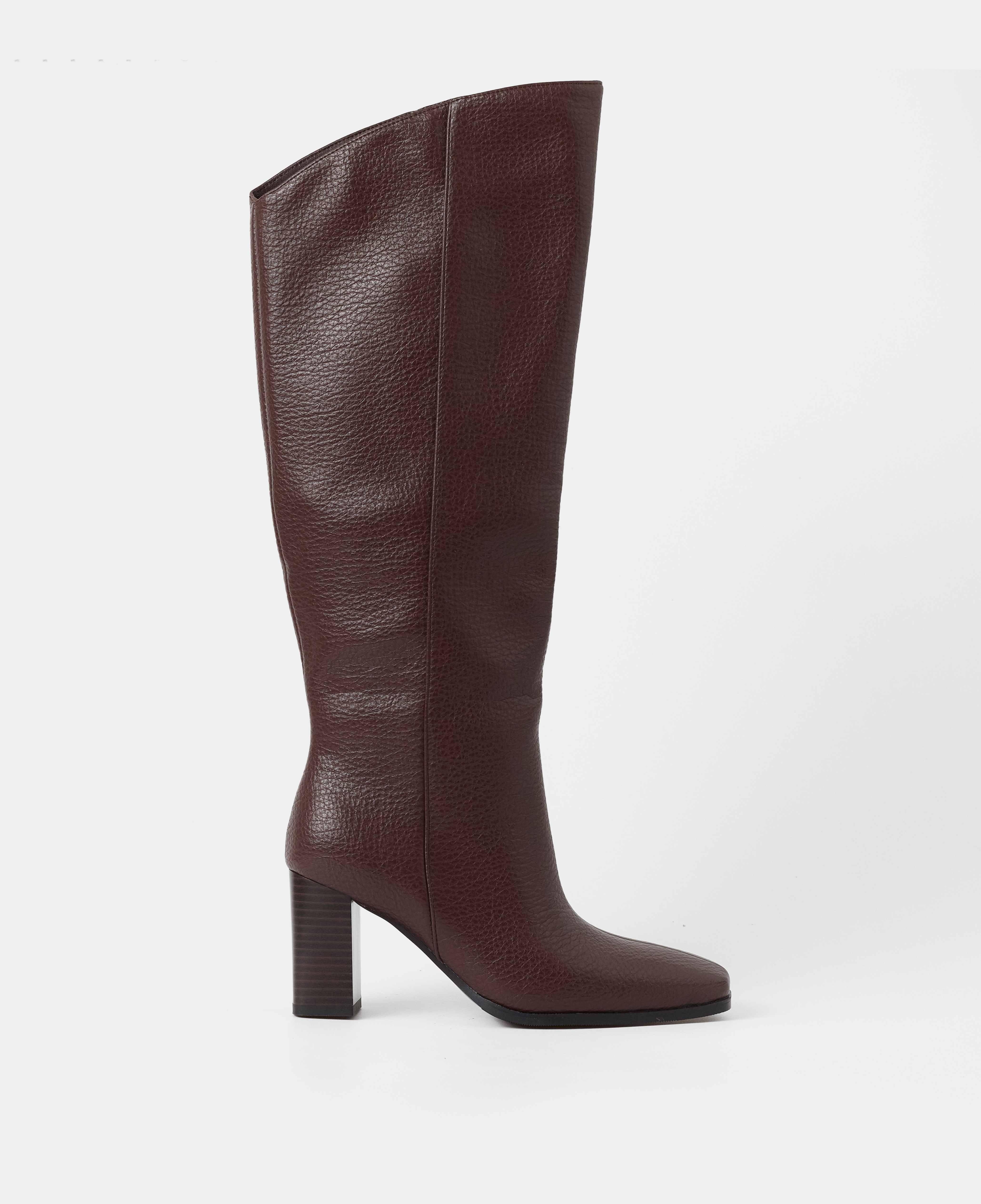 Botas básicas de mujer con caña alta asemétrica y tacón - Mim - Marrón chocolate Marrón chocolate-1