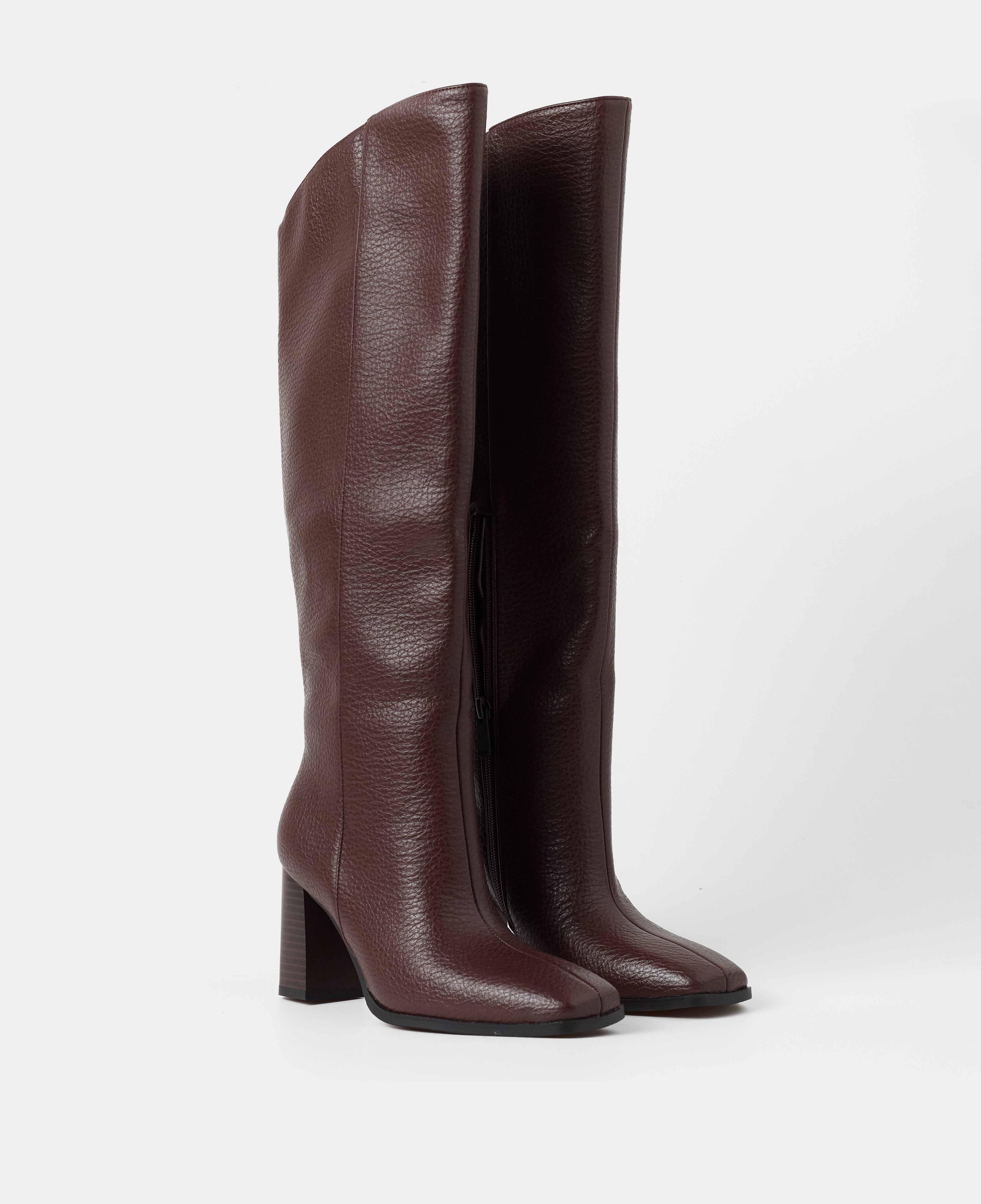 Botas básicas de mujer con caña alta asemétrica y tacón - Mim - Marrón chocolate Marrón chocolate-2