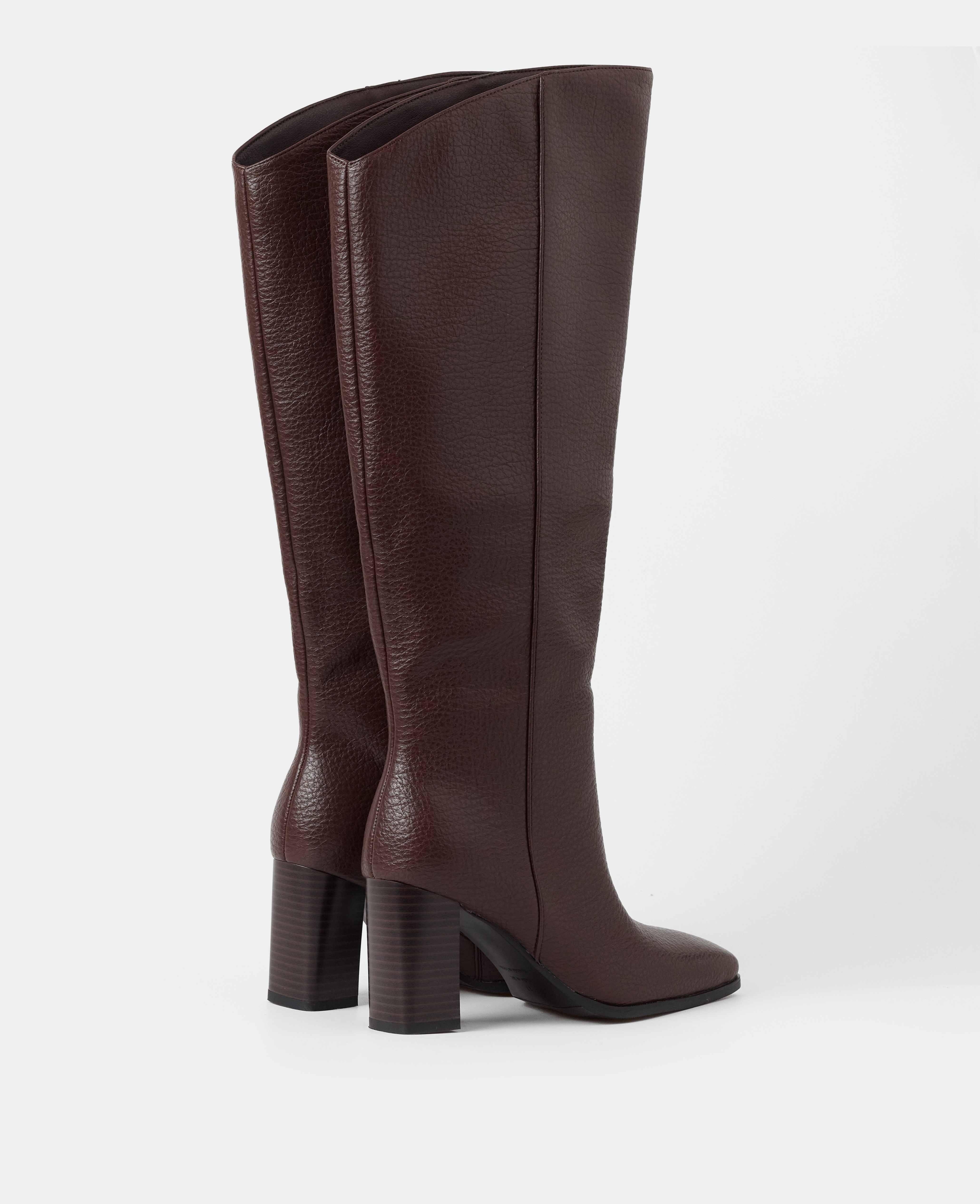Botas básicas de mujer con caña alta asemétrica y tacón - Mim - Marrón chocolate Marrón chocolate-3