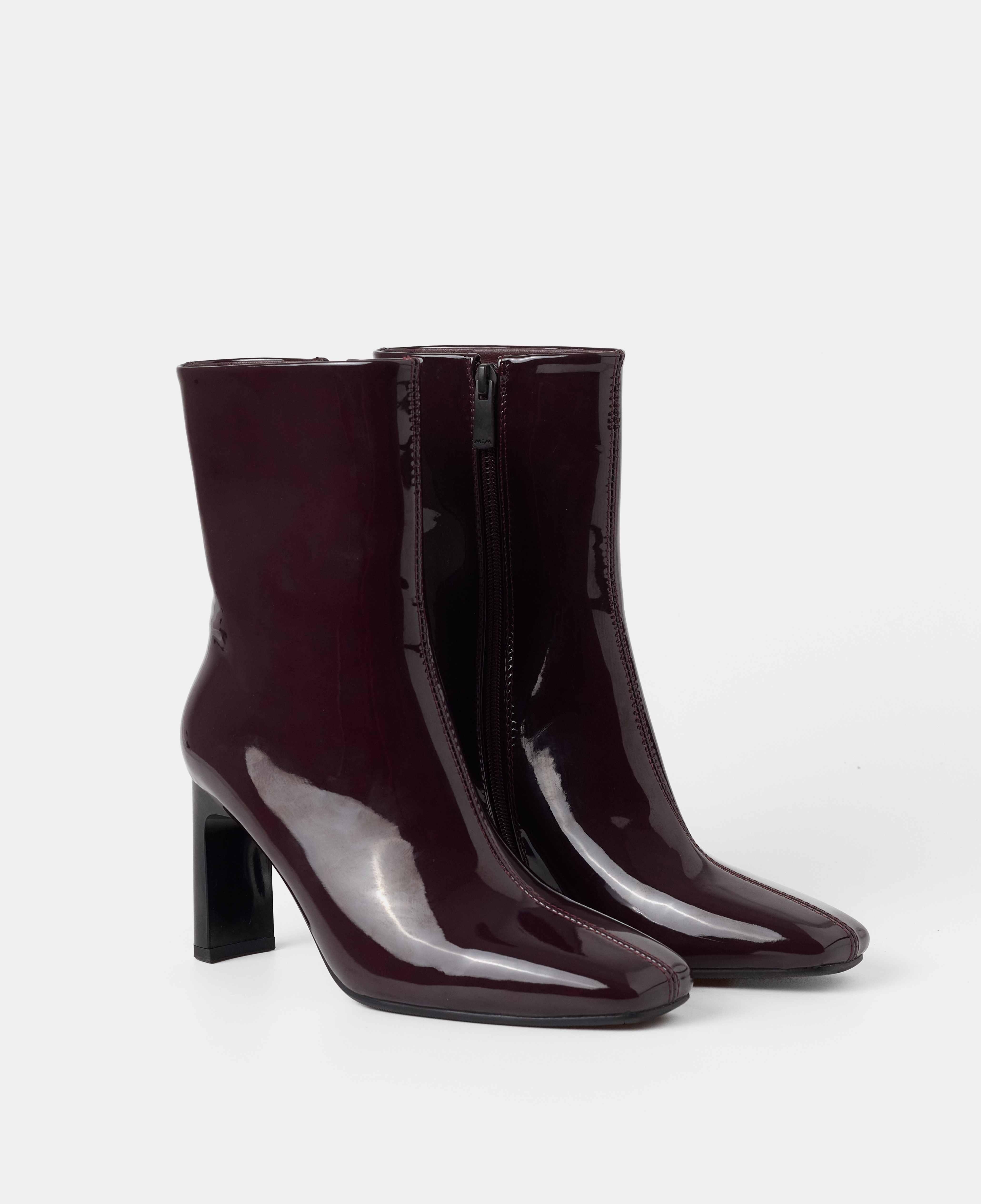 Botines básicos de mujer de caña baja en charol con tacón rectangular - Mim - Burdeos Burdeos-2