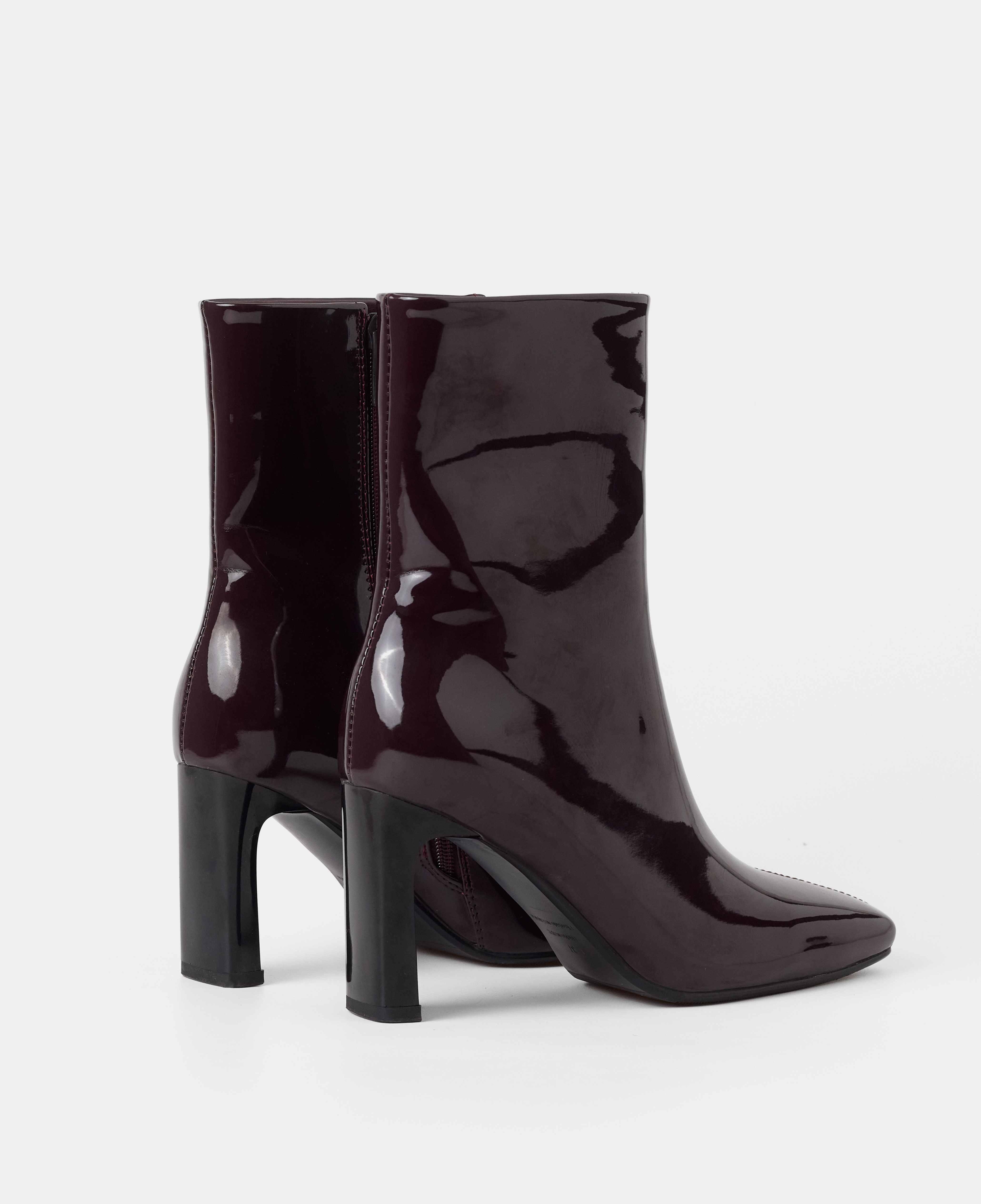 Botines básicos de mujer de caña baja en charol con tacón rectangular - Mim - Burdeos Burdeos-3