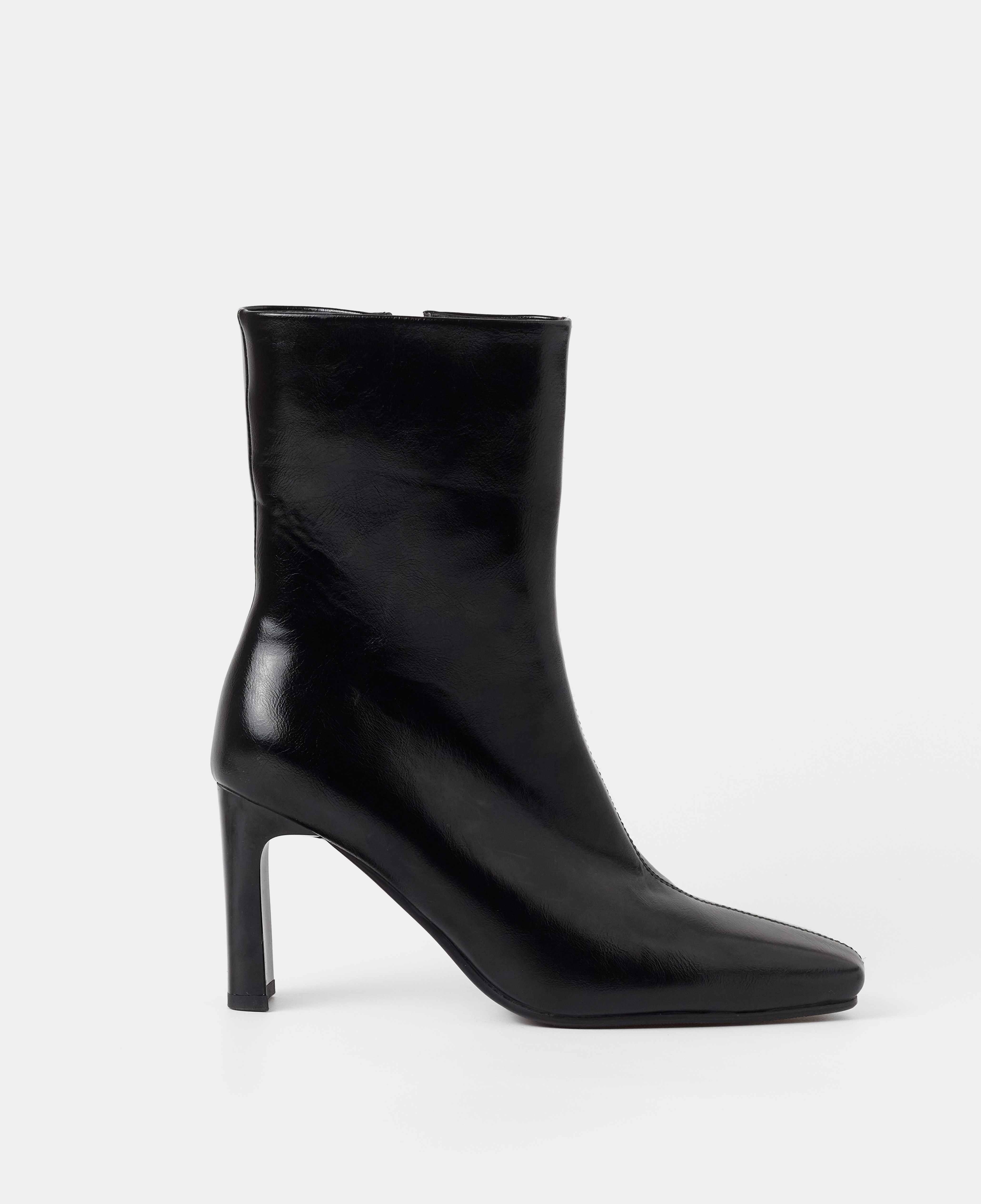 Botines básicos de mujer de caña baja en charol con tacón rectangular - Mim - Negro Negro-1