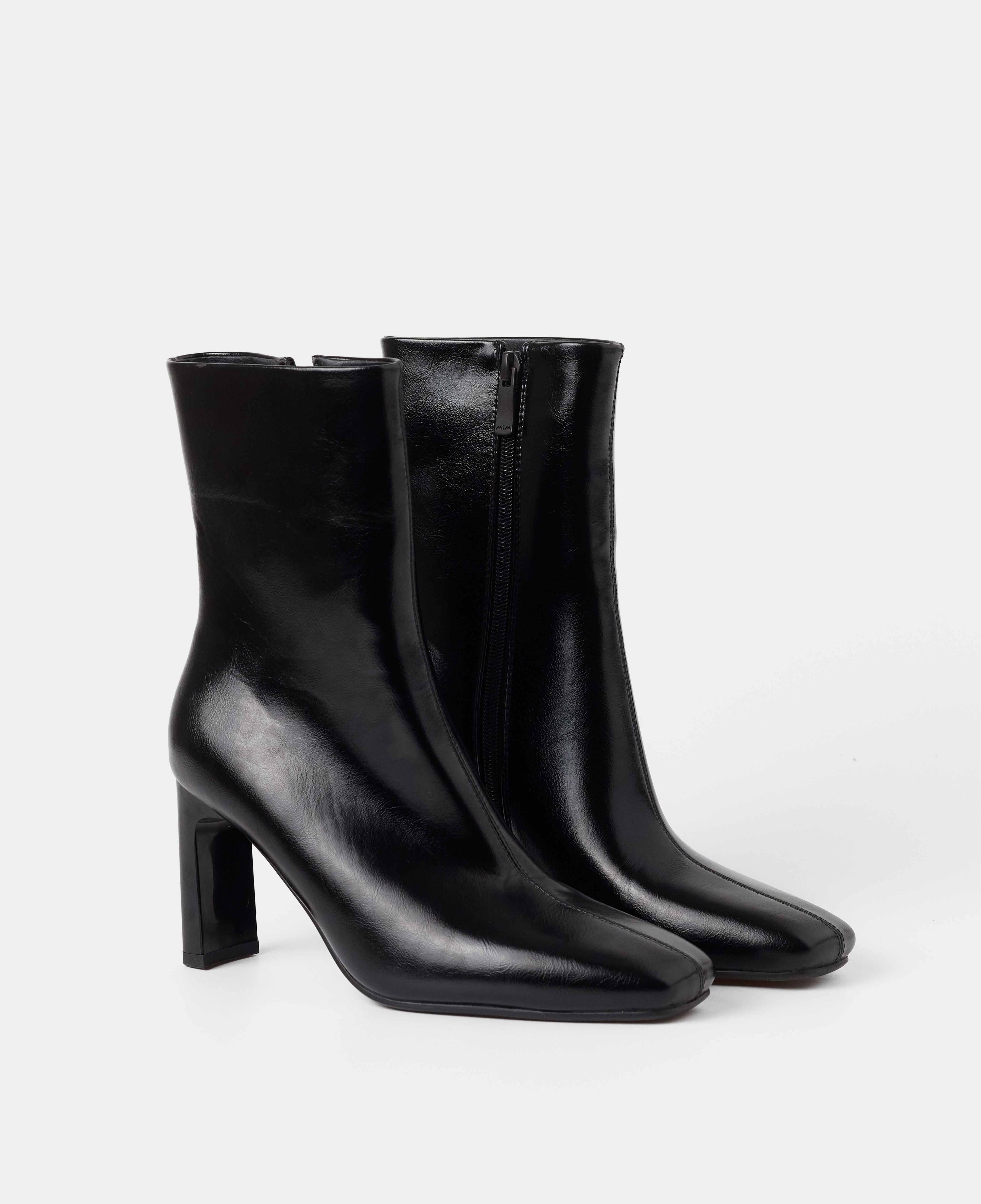 Botines básicos de mujer de caña baja en charol con tacón rectangular - Mim - Negro Negro-2