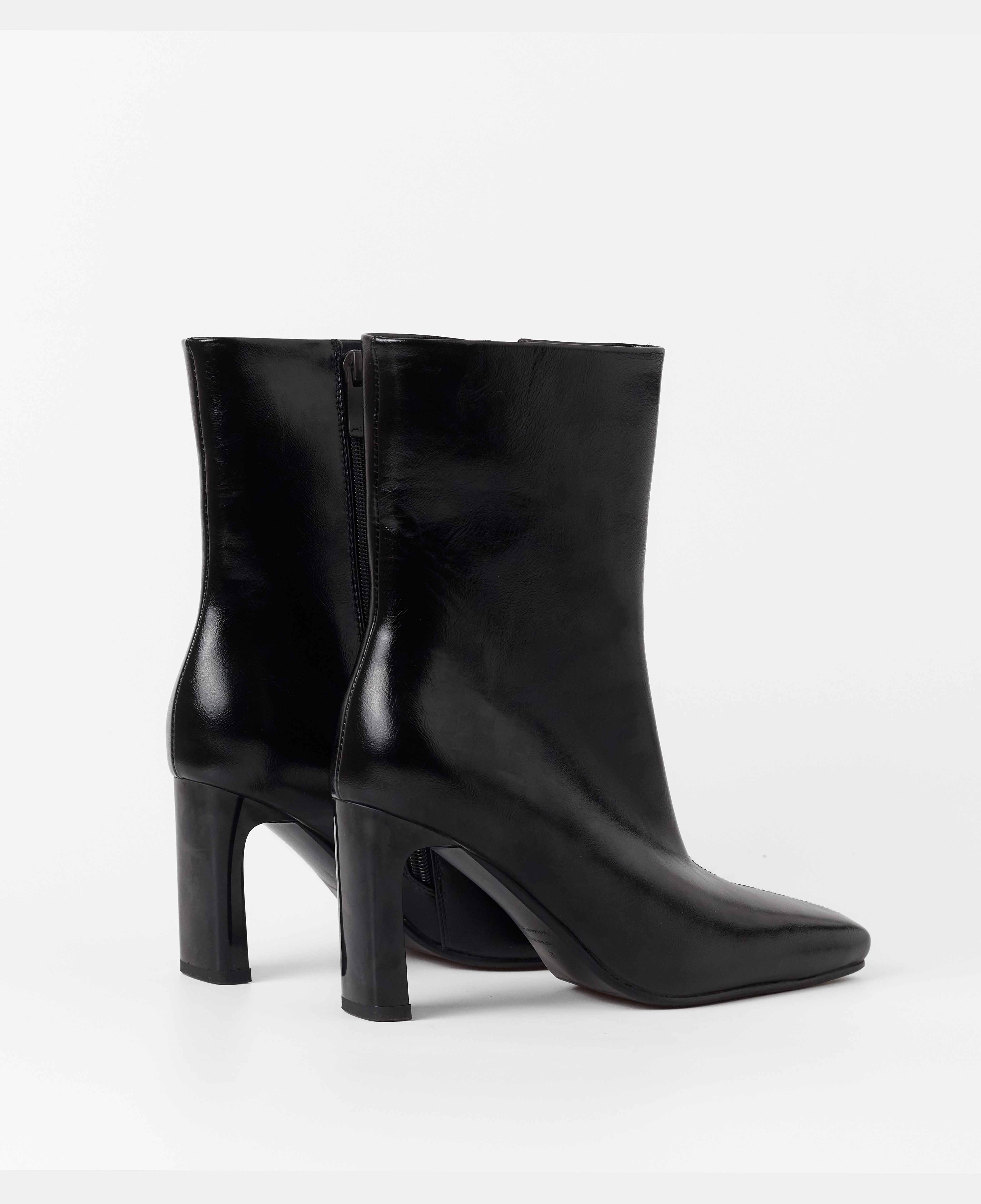 Botines básicos de mujer de caña baja en charol con tacón rectangular - Mim - Negro Negro-3