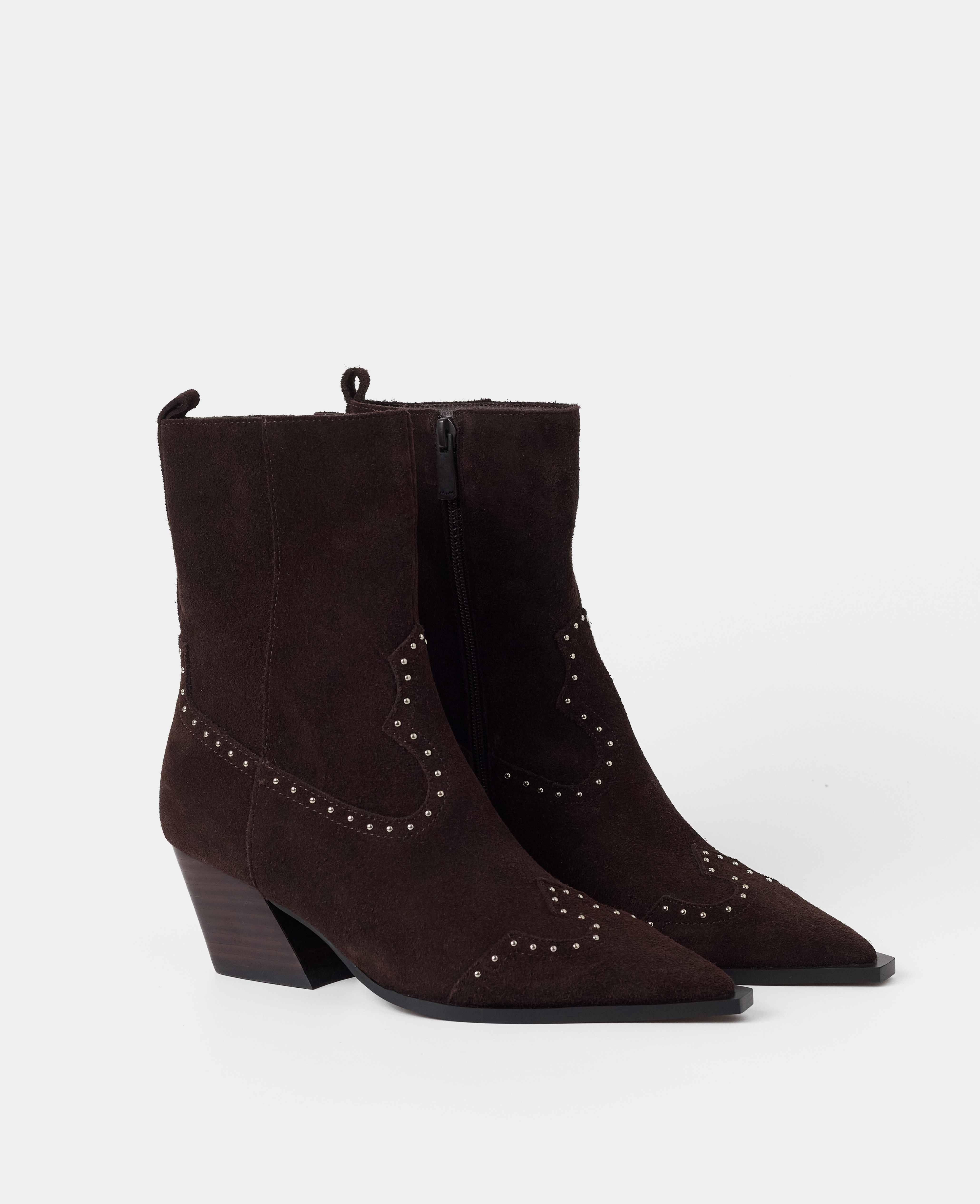 Imagen 2 de Botines cowboy de mujer de caña baja con detalle de tachuelas - Mim - Marrón chocolate Marrón chocolate