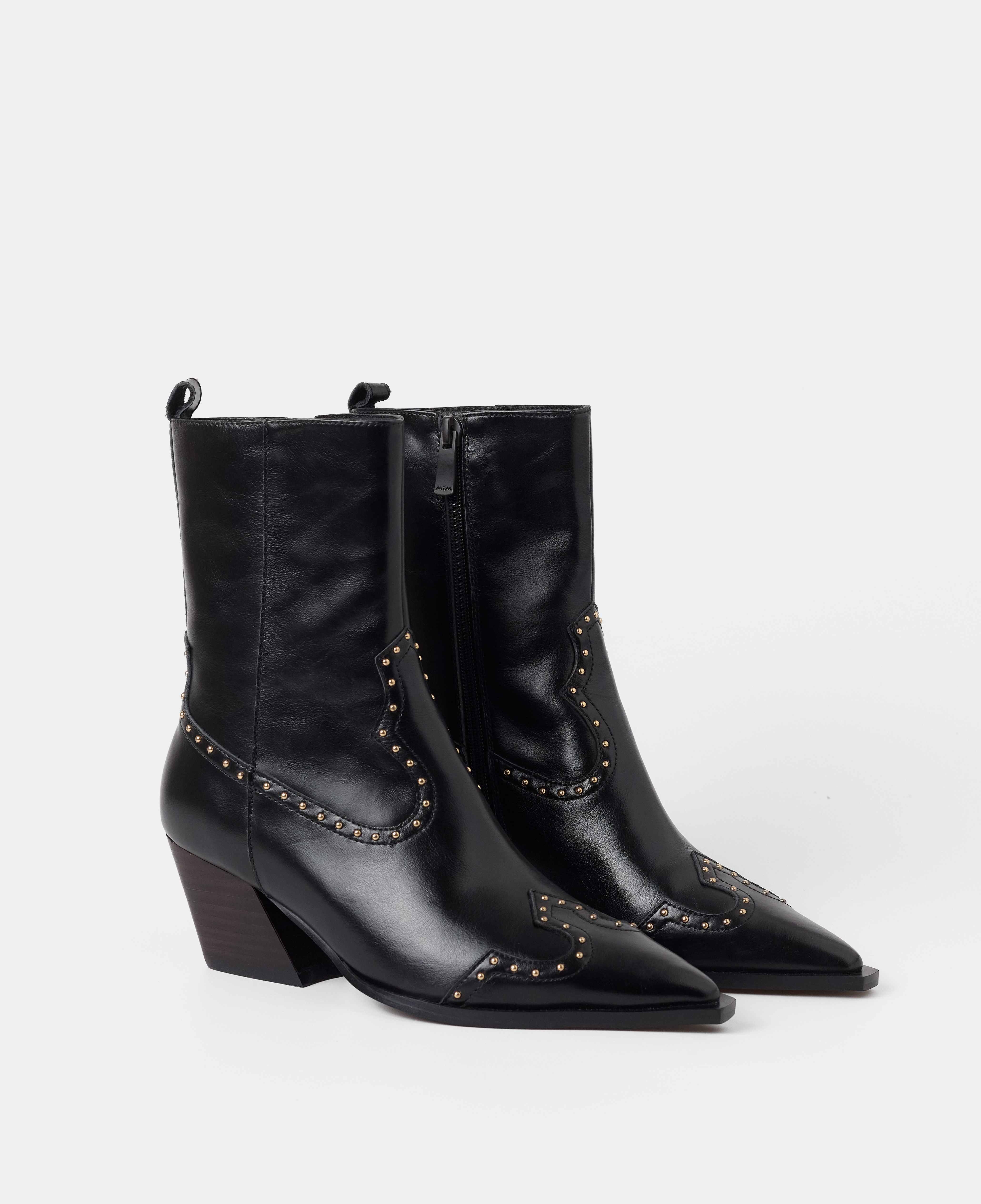 Imagen 2 de Botines cowboy de mujer de caña baja con detalle de tachuelas - Mim - Negro Negro