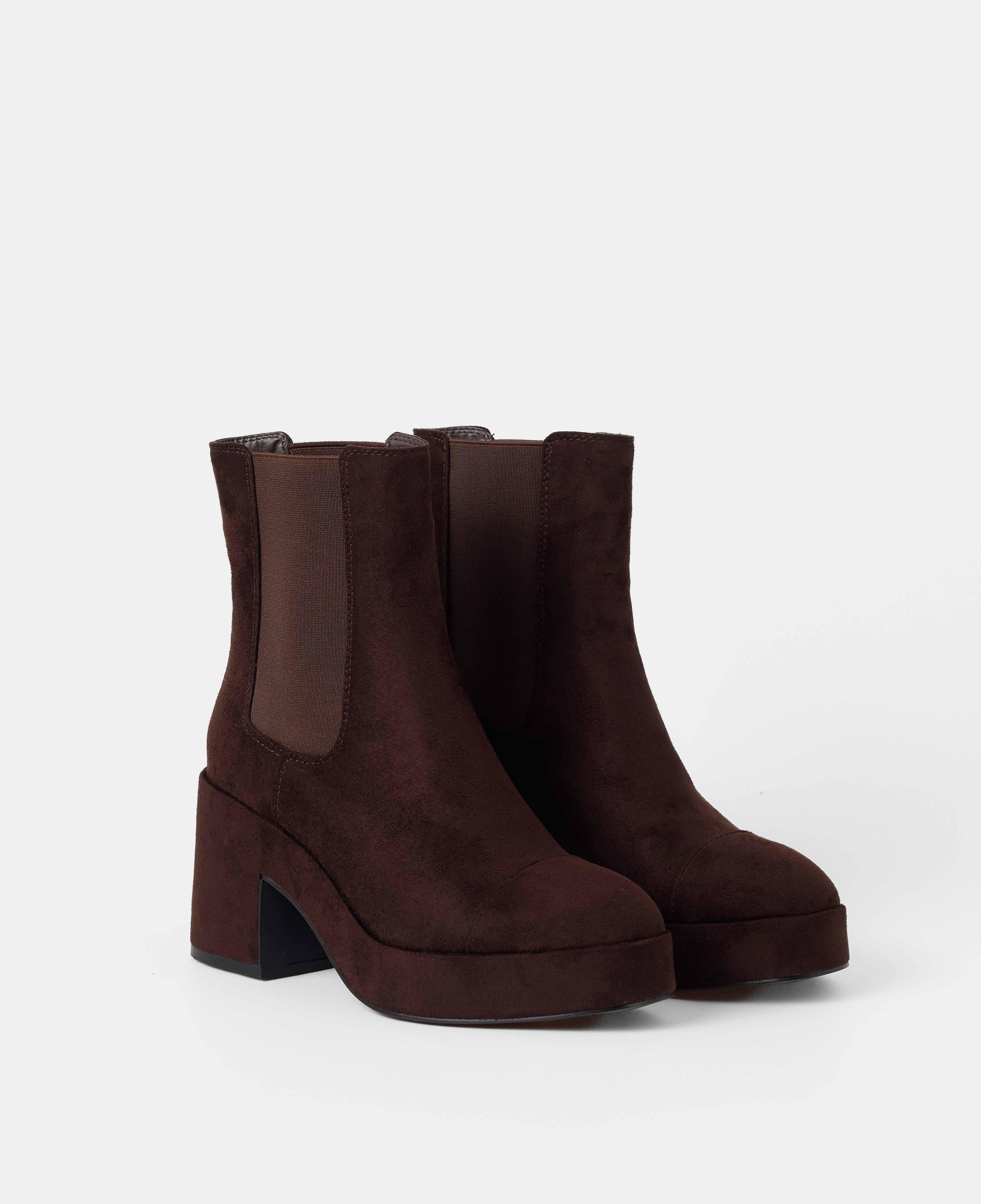 Botines chelsea de mujer de caña baja con elásticos laterales y tacón - Mim - Marrón chocolate Marrón chocolate-2