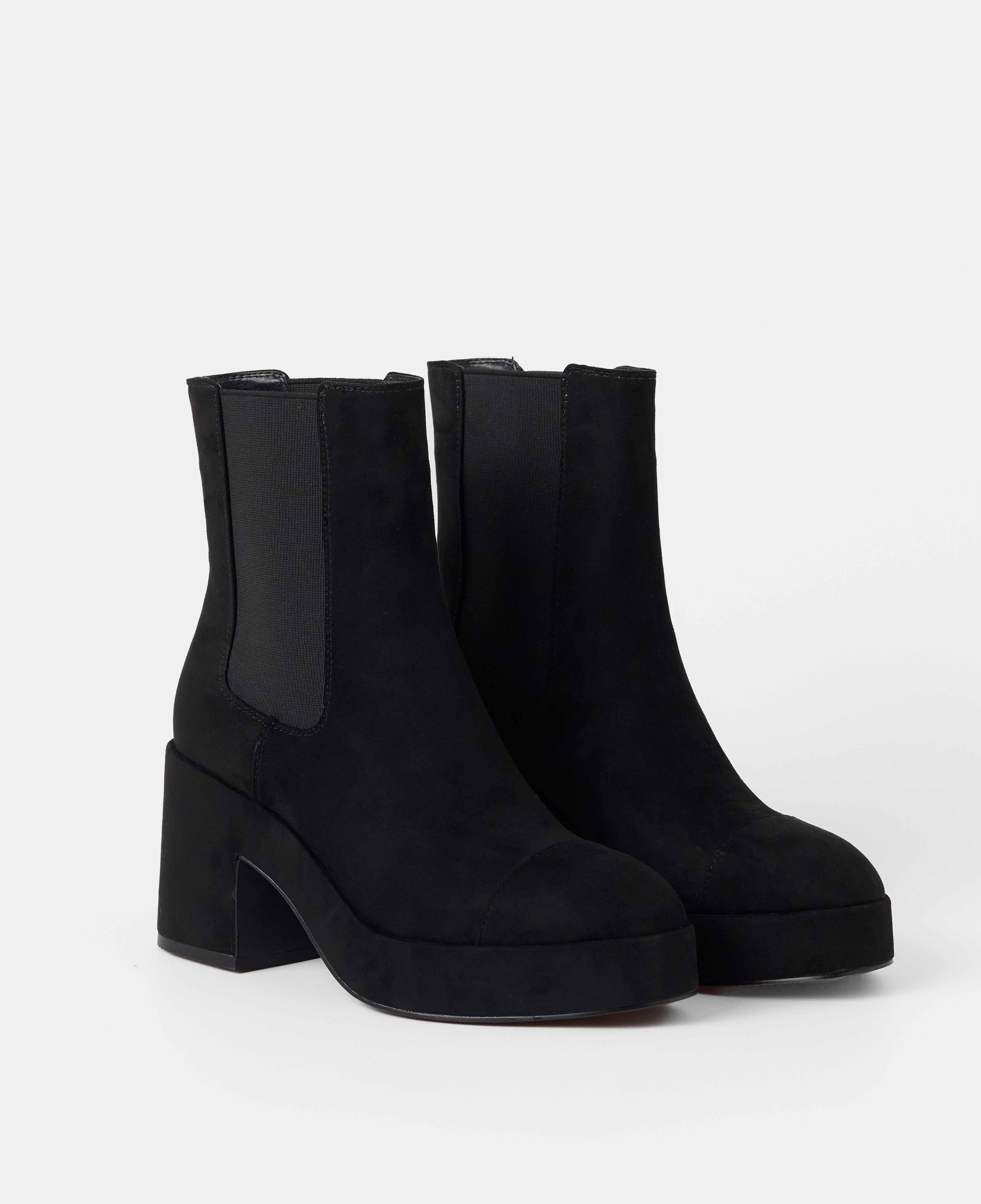 Botines chelsea de mujer de caña baja con elásticos laterales y tacón - Mim - Negro Negro-2