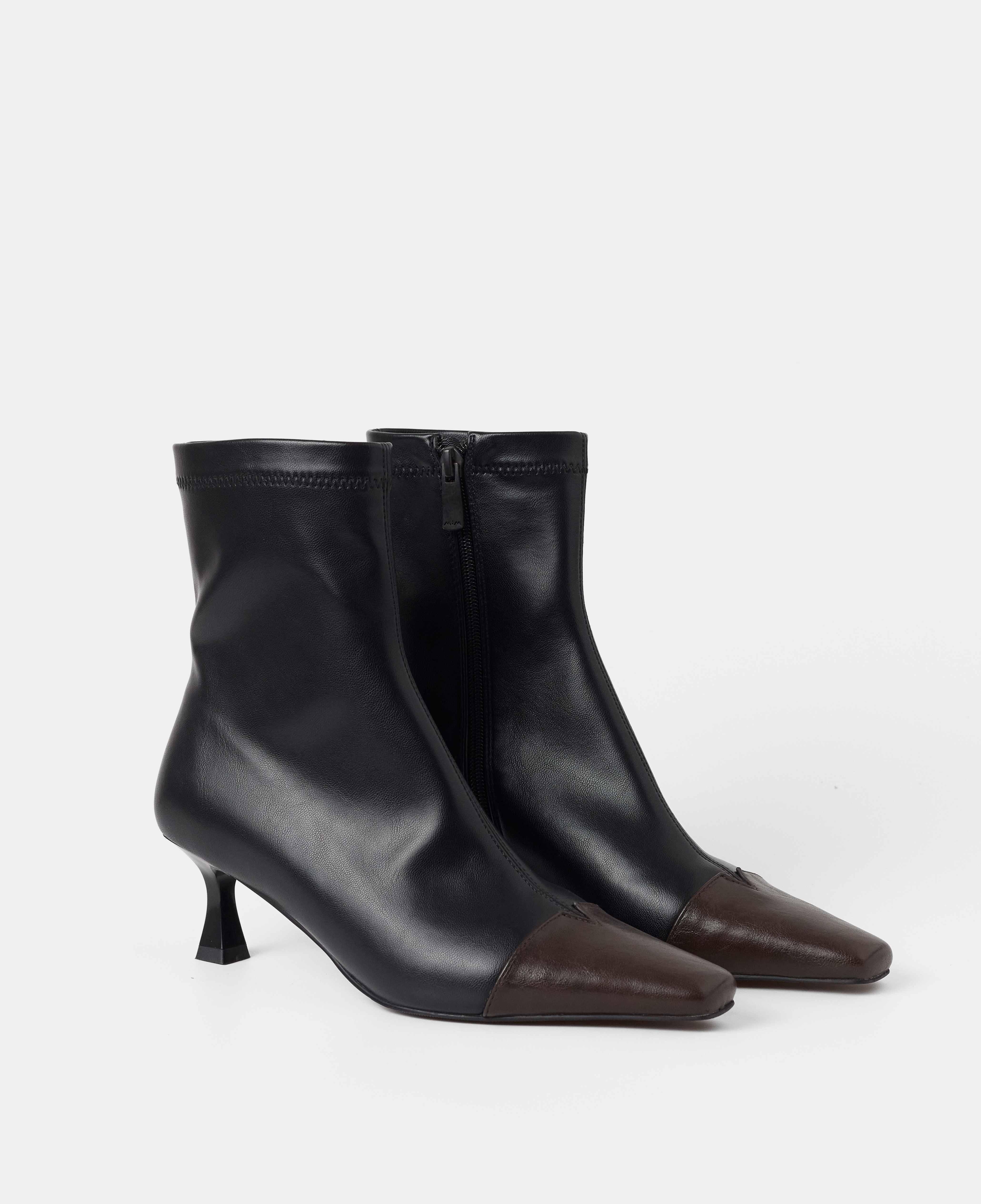 Botines básicos de mujer de caña baja con puntera a contraste - Mim - Negro Negro-2