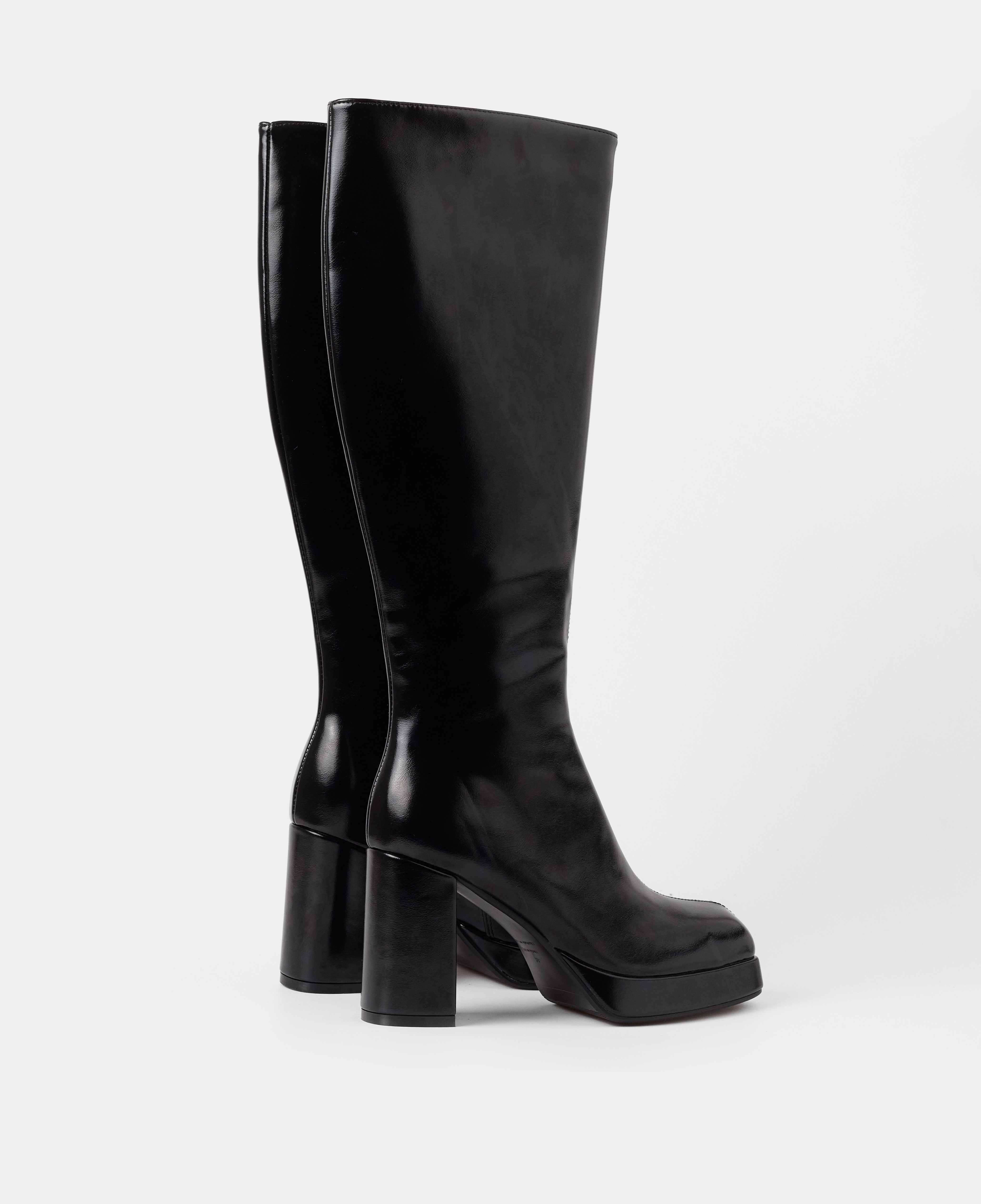 Botas básicas de mujer de caña alta con tacón y plataforma - Mim - Negro Negro-3