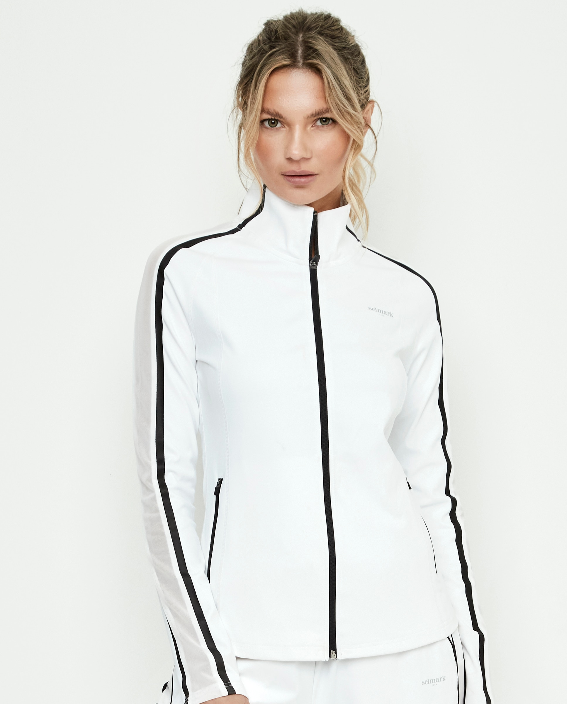 Chaqueta deportiva de mujer, con cremallera y bolsillos - Selmark - Blanco / Negro Blanco / Negro-1