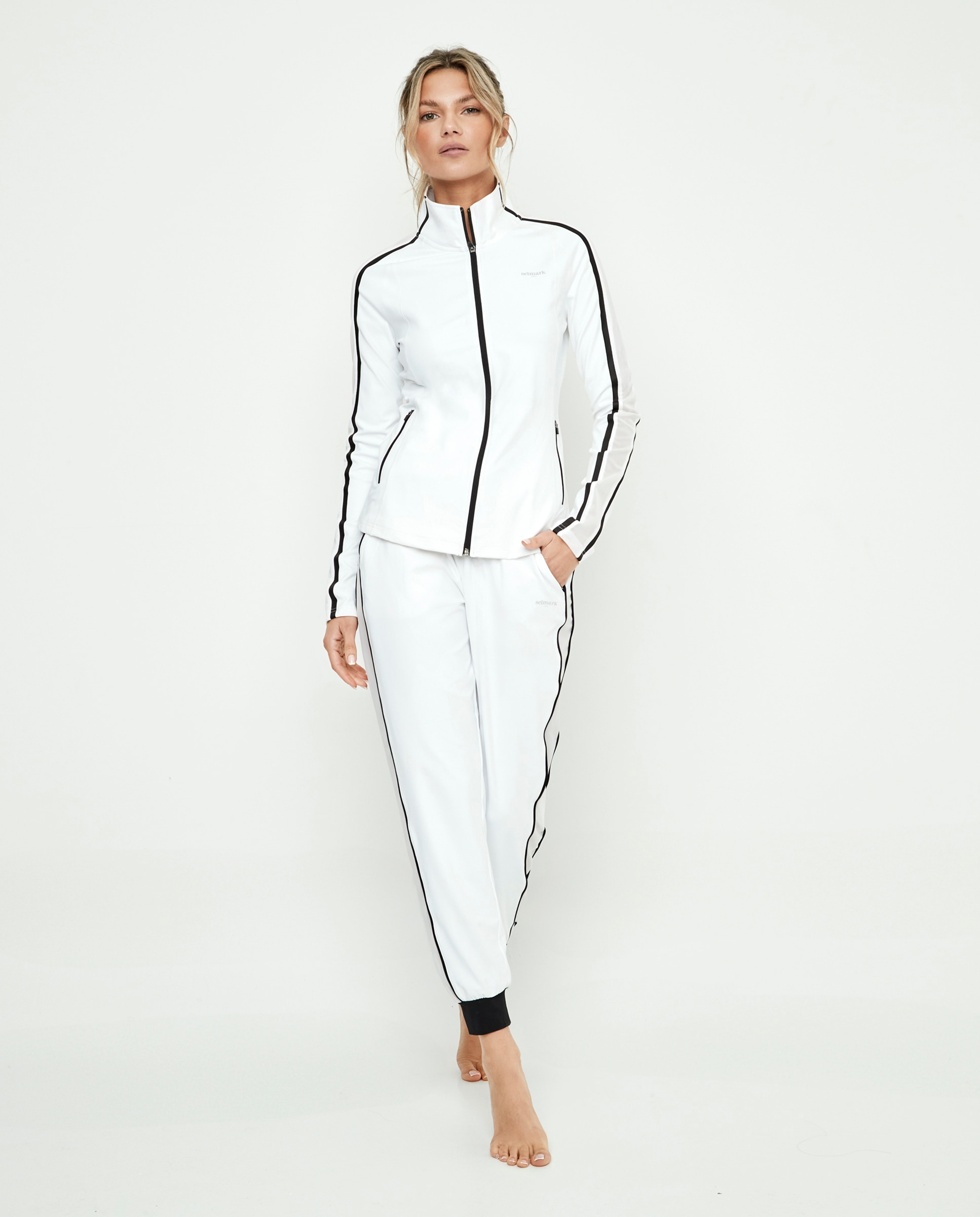 Chaqueta deportiva de mujer, con cremallera y bolsillos - Selmark - Blanco / Negro Blanco / Negro-7