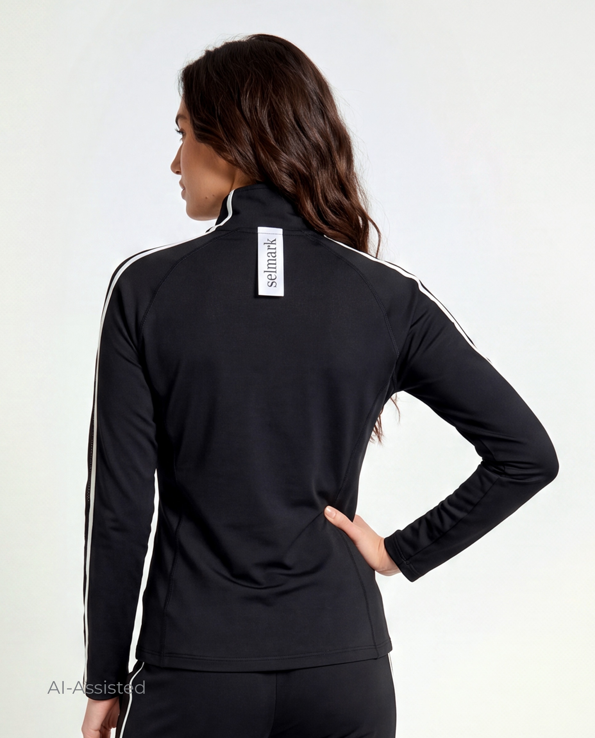 Chaqueta deportiva de mujer, con cremallera y bolsillos - Selmark - Negro / Blanco Negro / Blanco-2