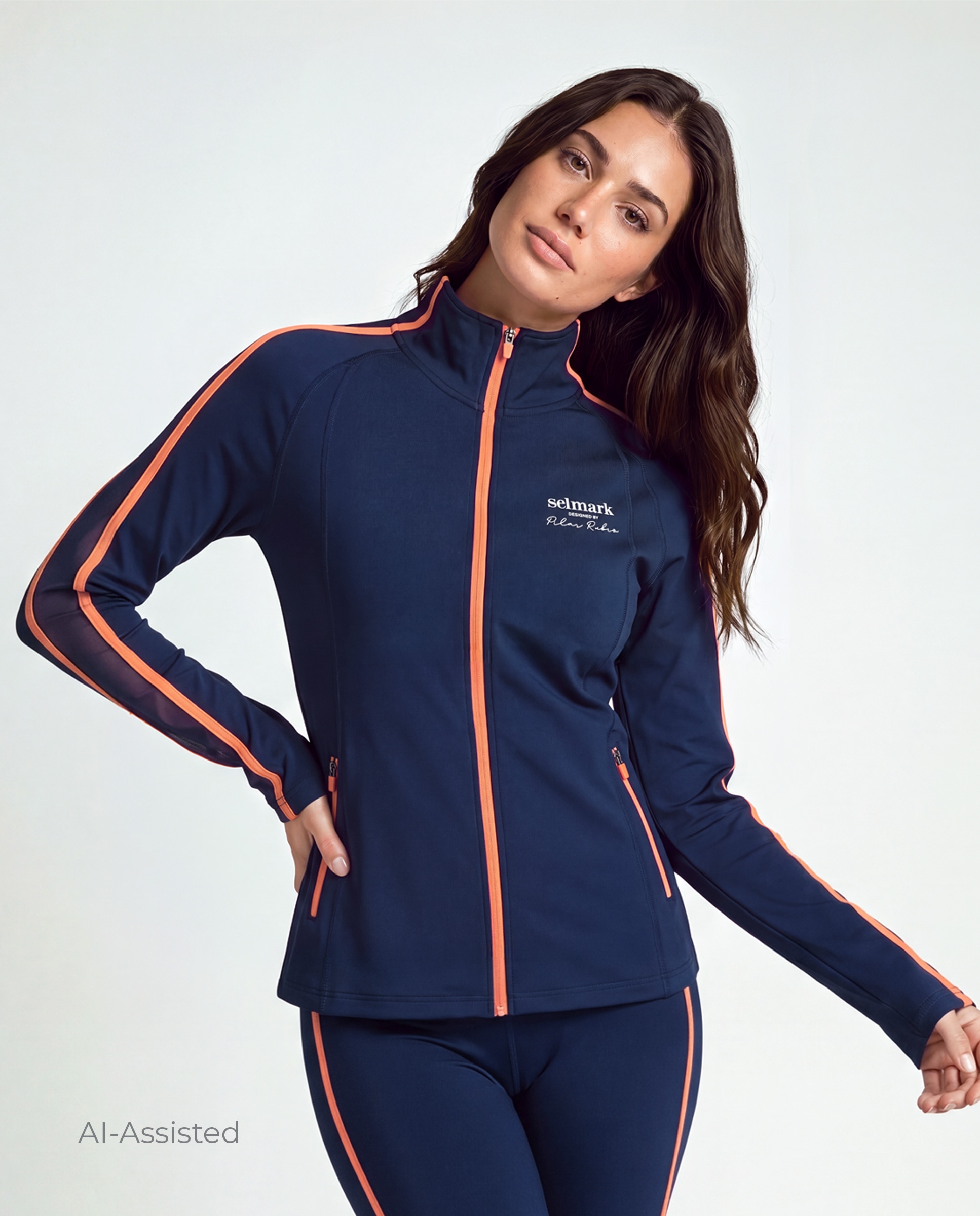 Chaqueta deportiva de mujer, con cremallera y bolsillos - Selmark - Azul marino / Naranja Azul marino / Naranja-1