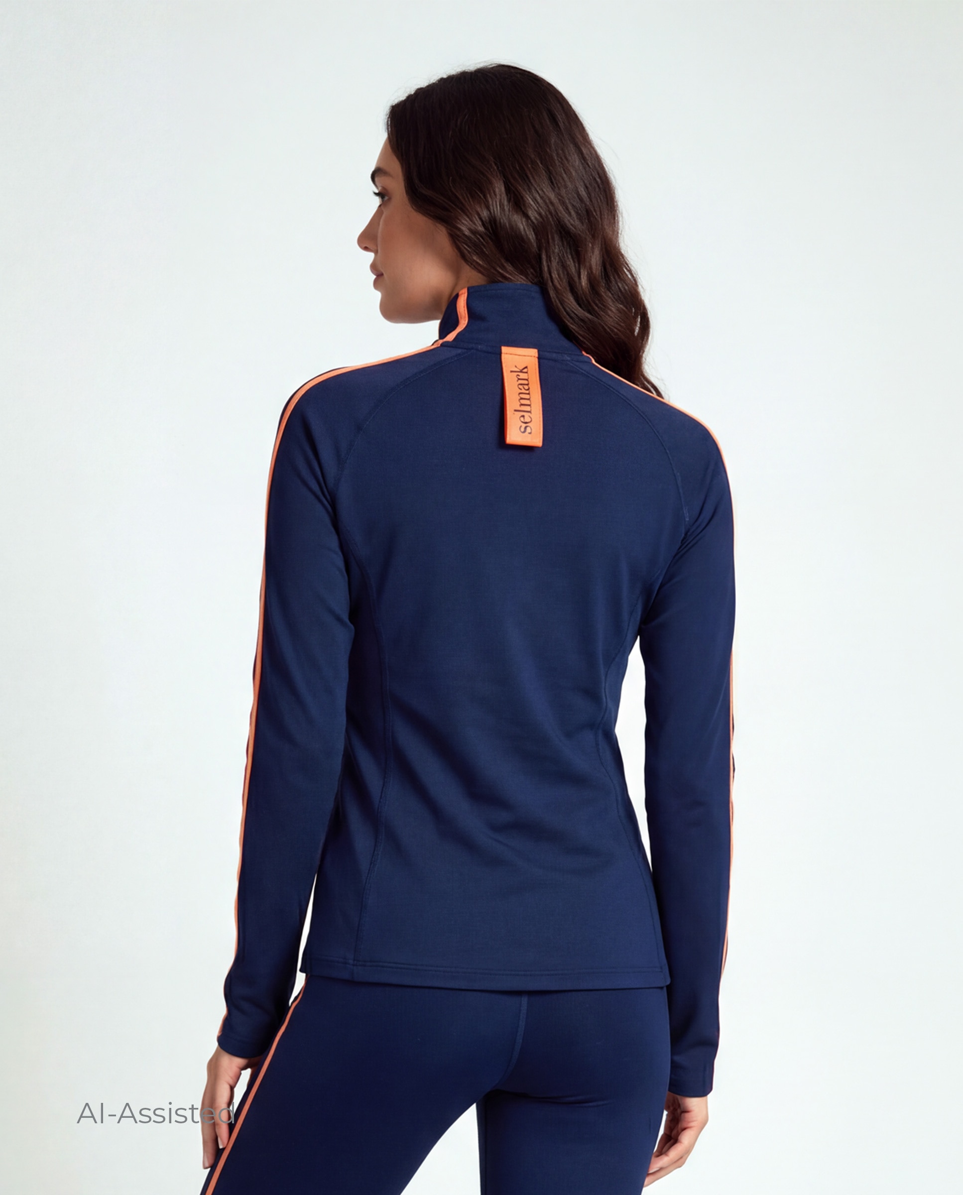 Chaqueta deportiva de mujer, con cremallera y bolsillos - Selmark - Azul marino / Naranja Azul marino / Naranja-2