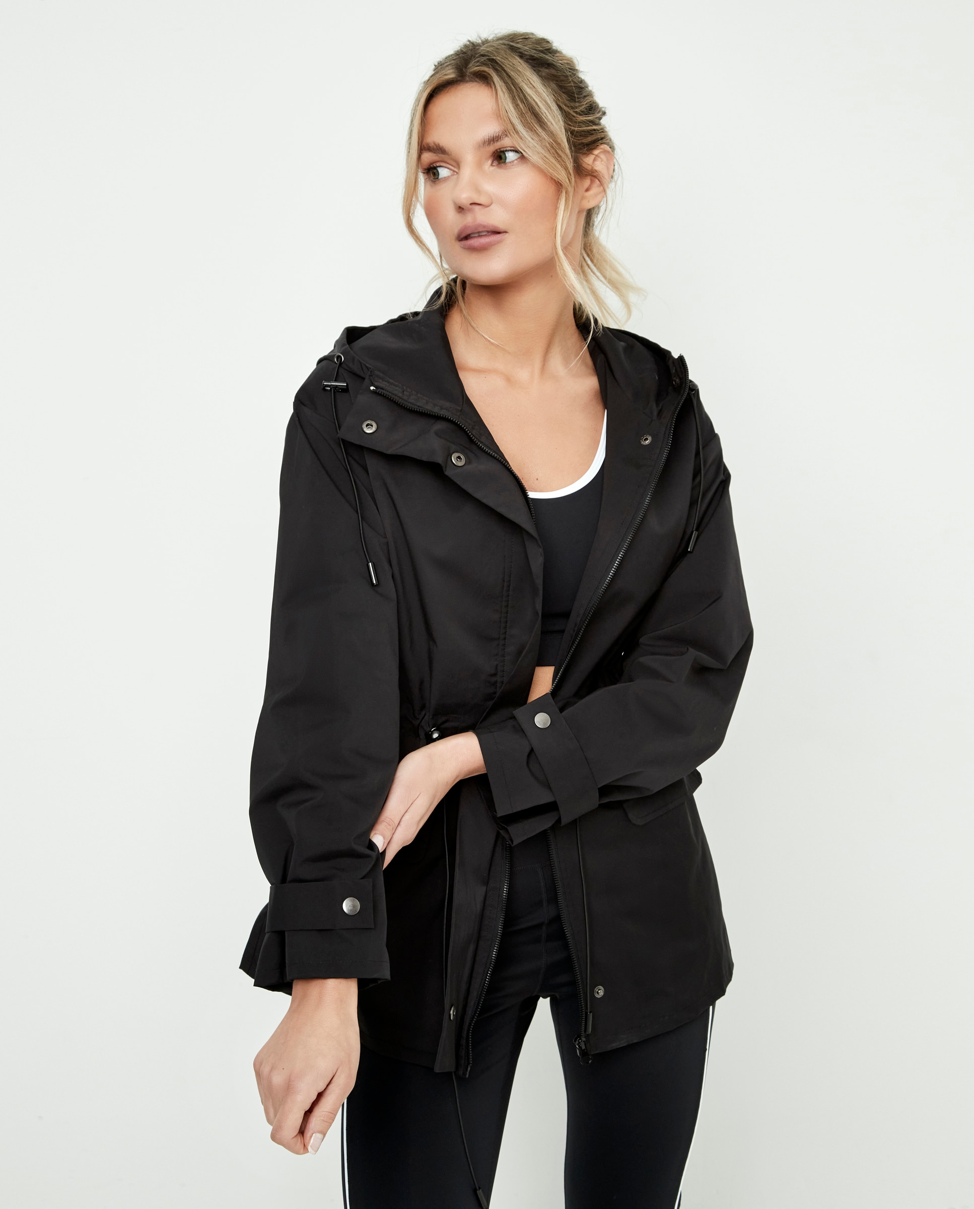 Chaqueta de mujer, con capucha, cintura ajustable - Selmark - Negro Negro-5