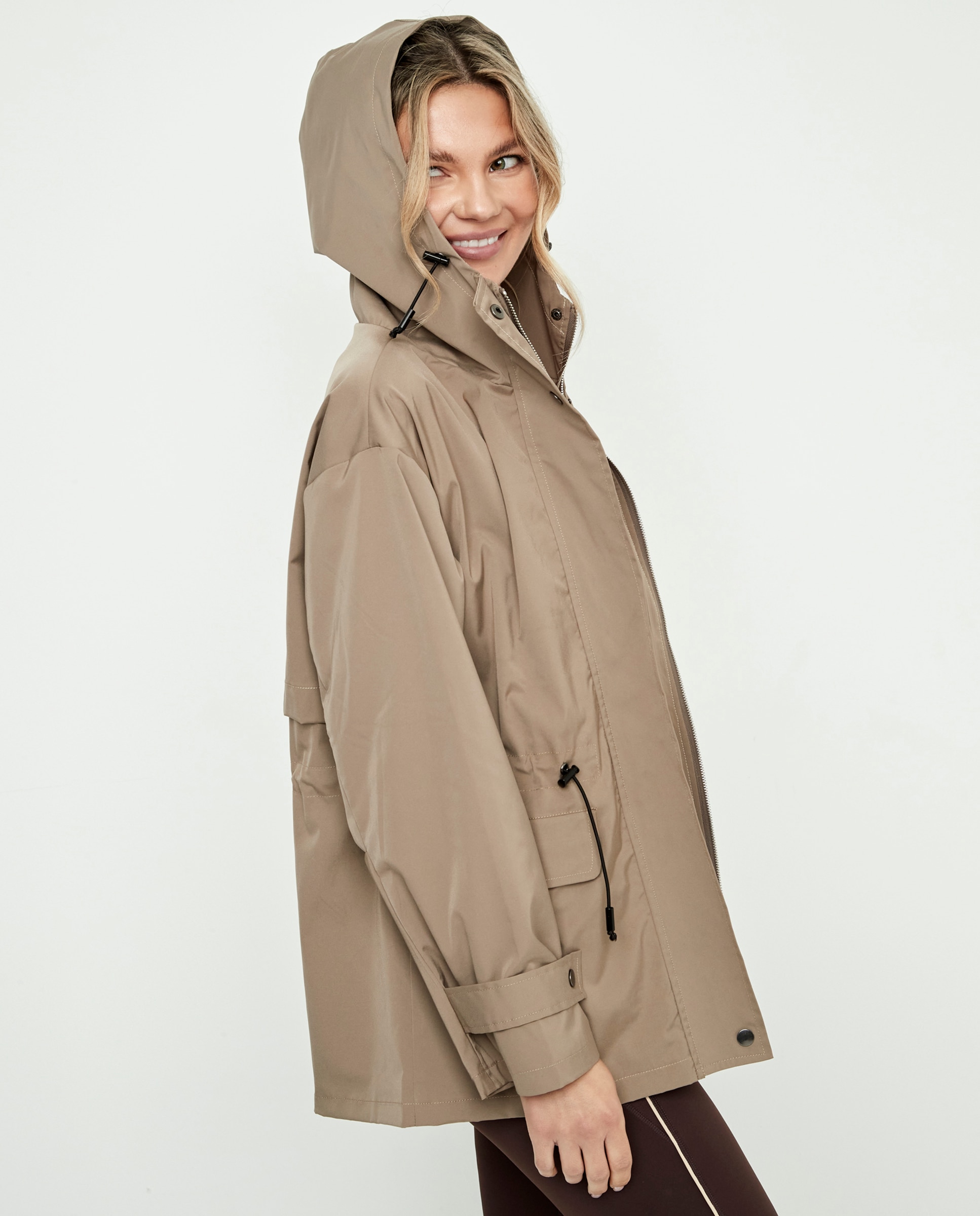Chaqueta de mujer, con capucha, cintura ajustable - Selmark - Marrón piedra Marrón piedra-5