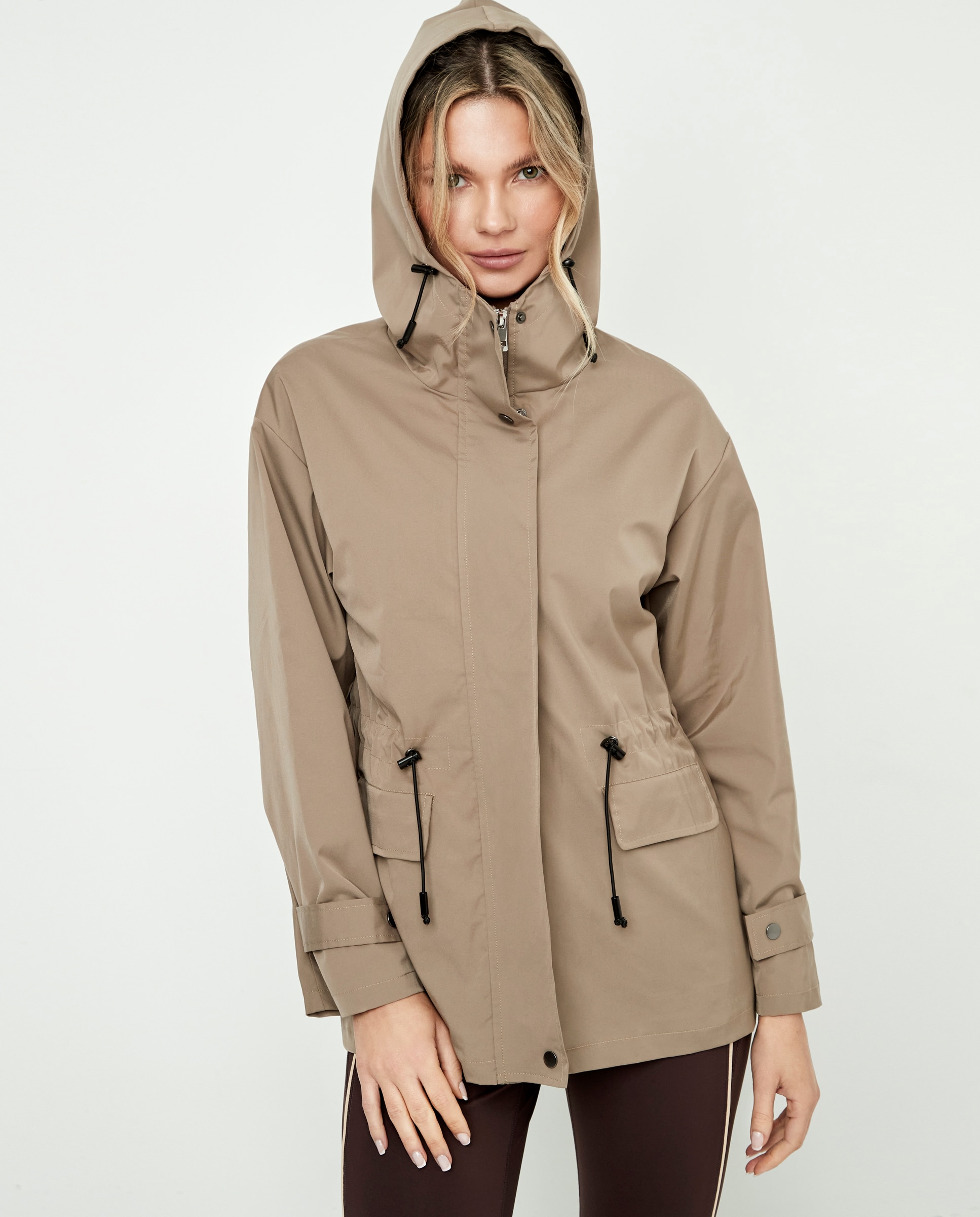 Chaqueta de mujer, con capucha, cintura ajustable - Selmark - Marrón piedra Marrón piedra-6