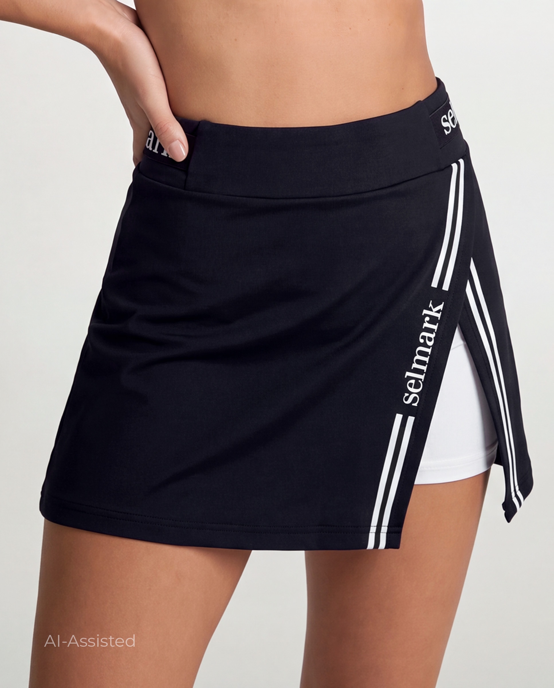 Falda deportiva de mujer, corta, con pantalón - Selmark - Blanco / Negro Blanco / Negro-1