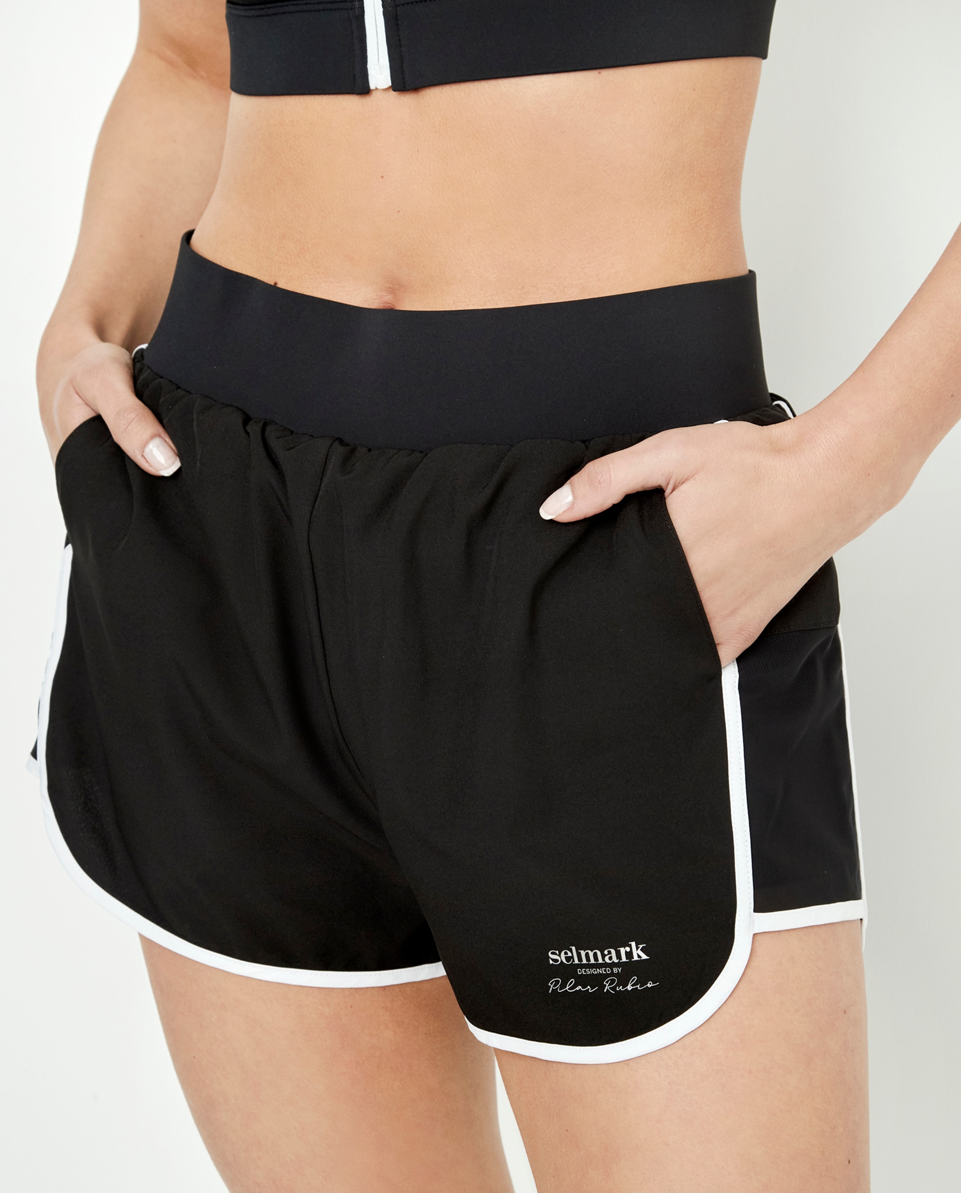 Short deportivo de mujer, corto, doble - Selmark - Blanco / Negro Blanco / Negro-6